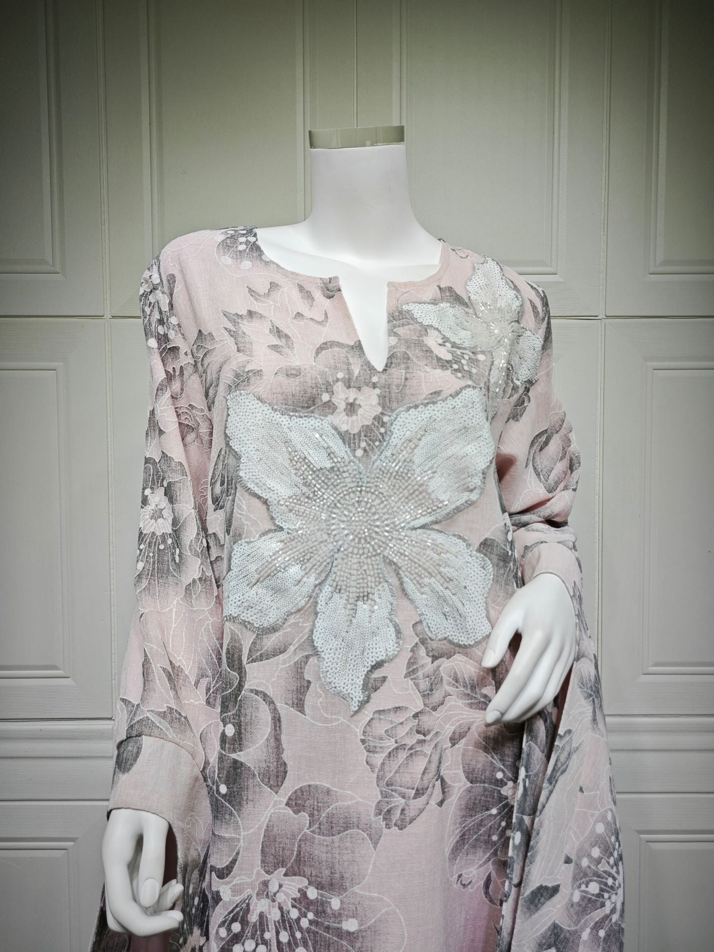LM6639 Floral Appliqué Embroidered Long Dress