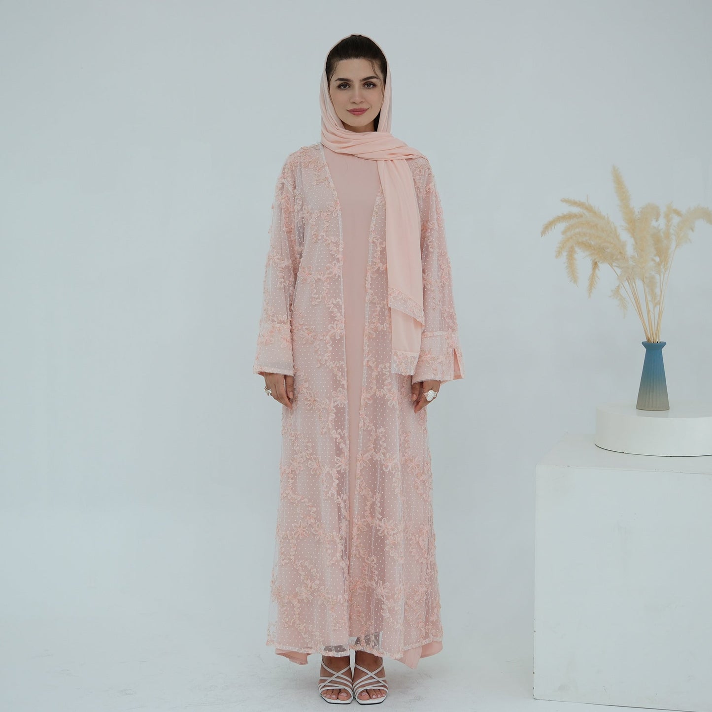 LM6622 3D flower mesh cardigan (optional headscarf and inner layer)
