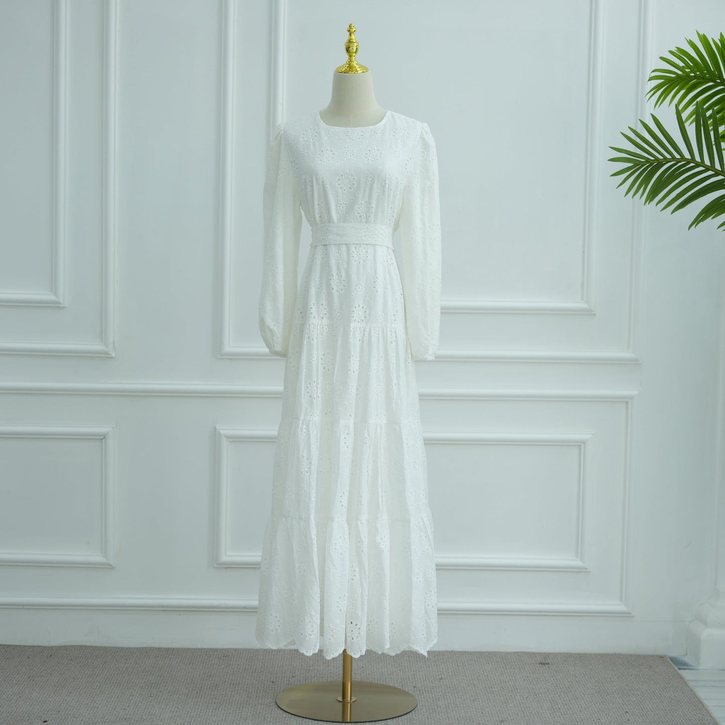 LM6630 Cotton embroidered flower long dress