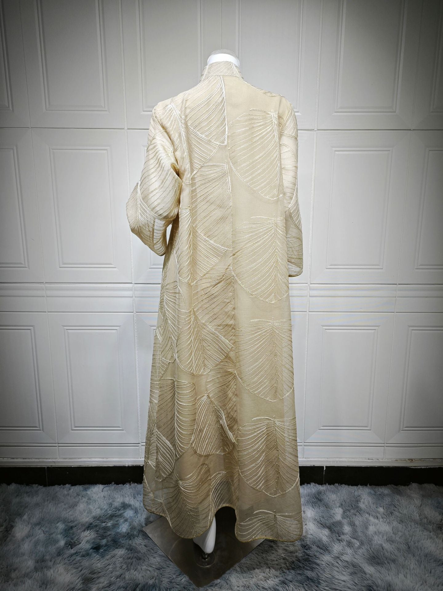 LM6657 Women's Long Robe Dress with Mesh Embroidery