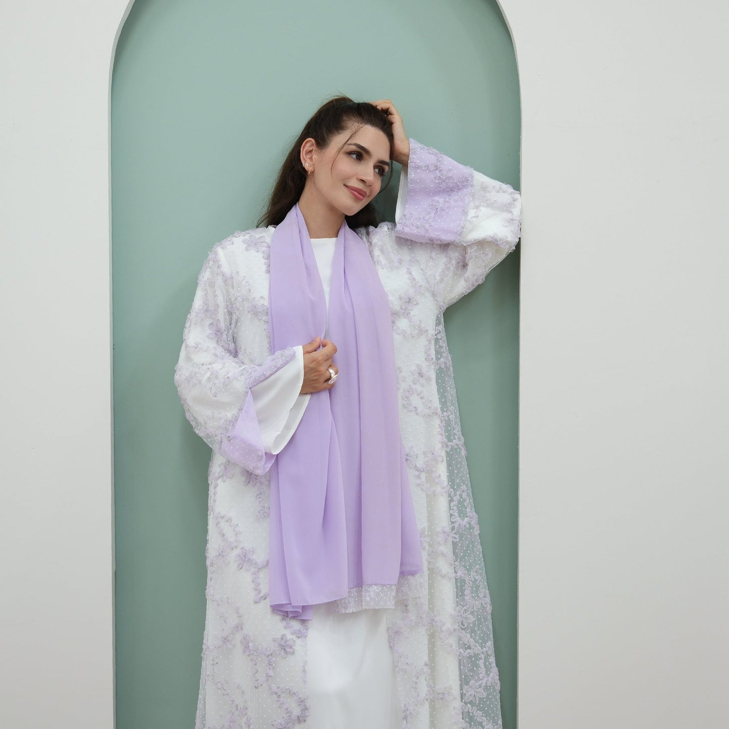 LM6622 3D flower mesh cardigan (optional headscarf and inner layer)