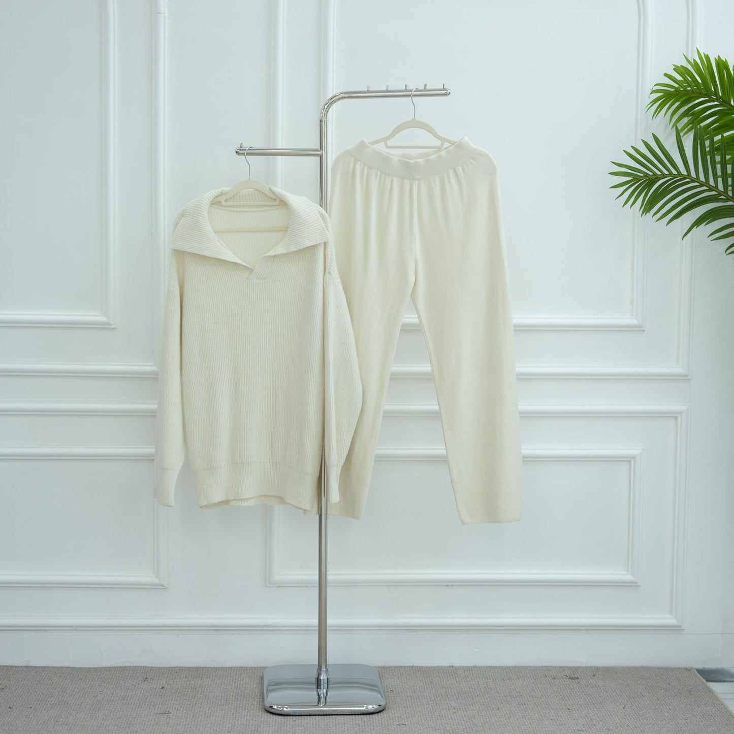 LM6594 Autumn and Winter Thickened Knitted Suit | Simple Solid Color Two-piece Suit