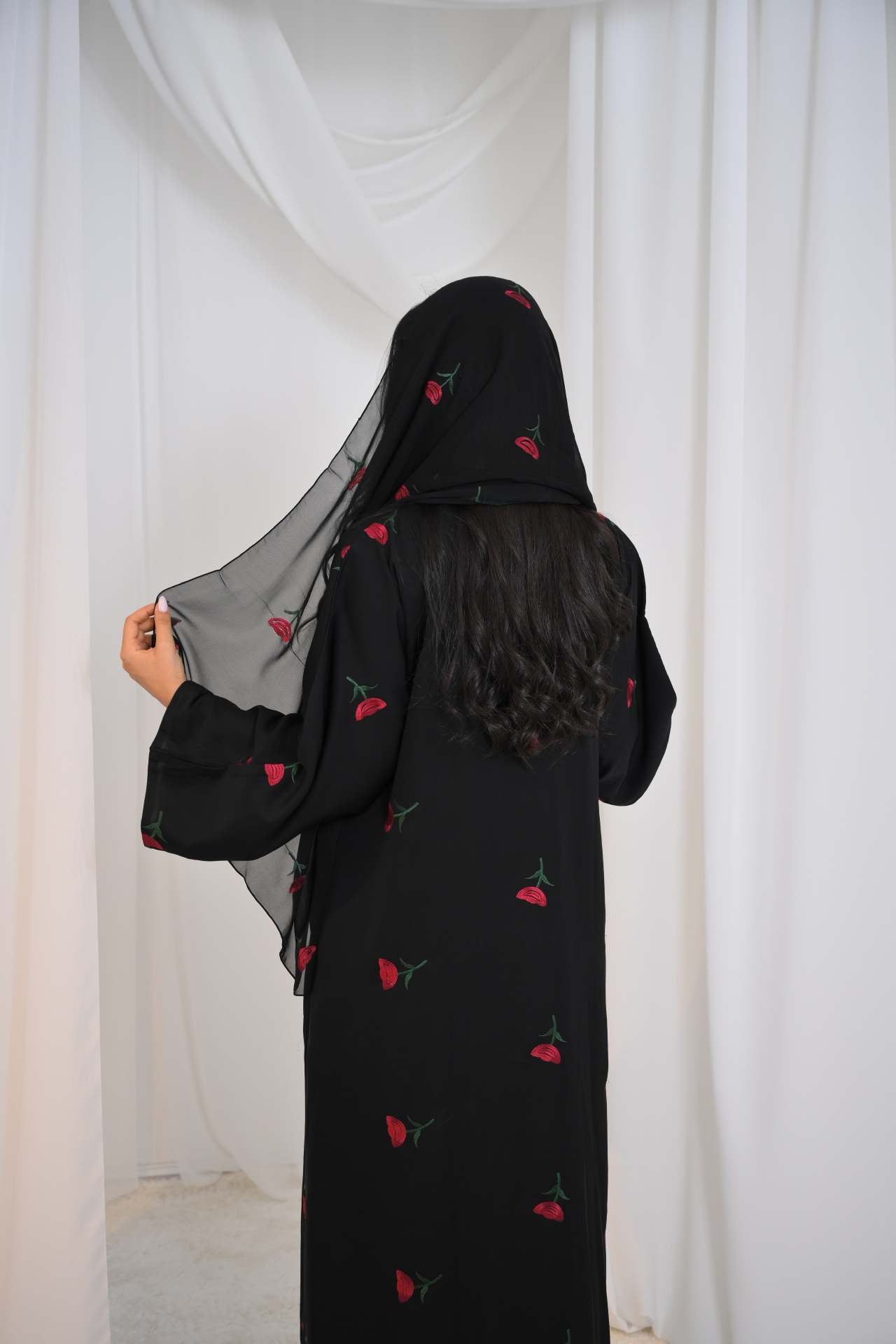 LM6631 Long cardigan with floral embroidery (headscarf optional)