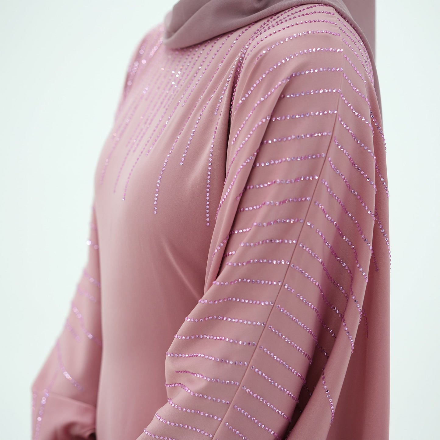 LM6610 Rhinestone-embellished long Abaya dress (headscarf not included)