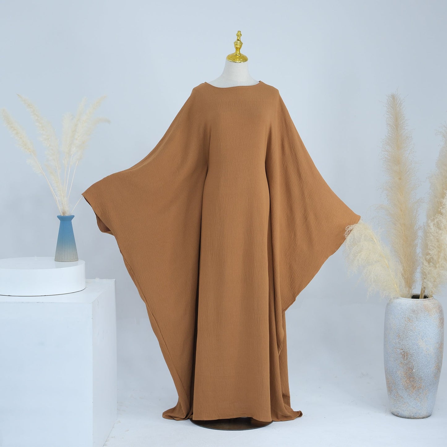 LUMAYA LUMAYA0997 Crepe Kaftan with Built-in Belt Waist Bat Sleeves Dress