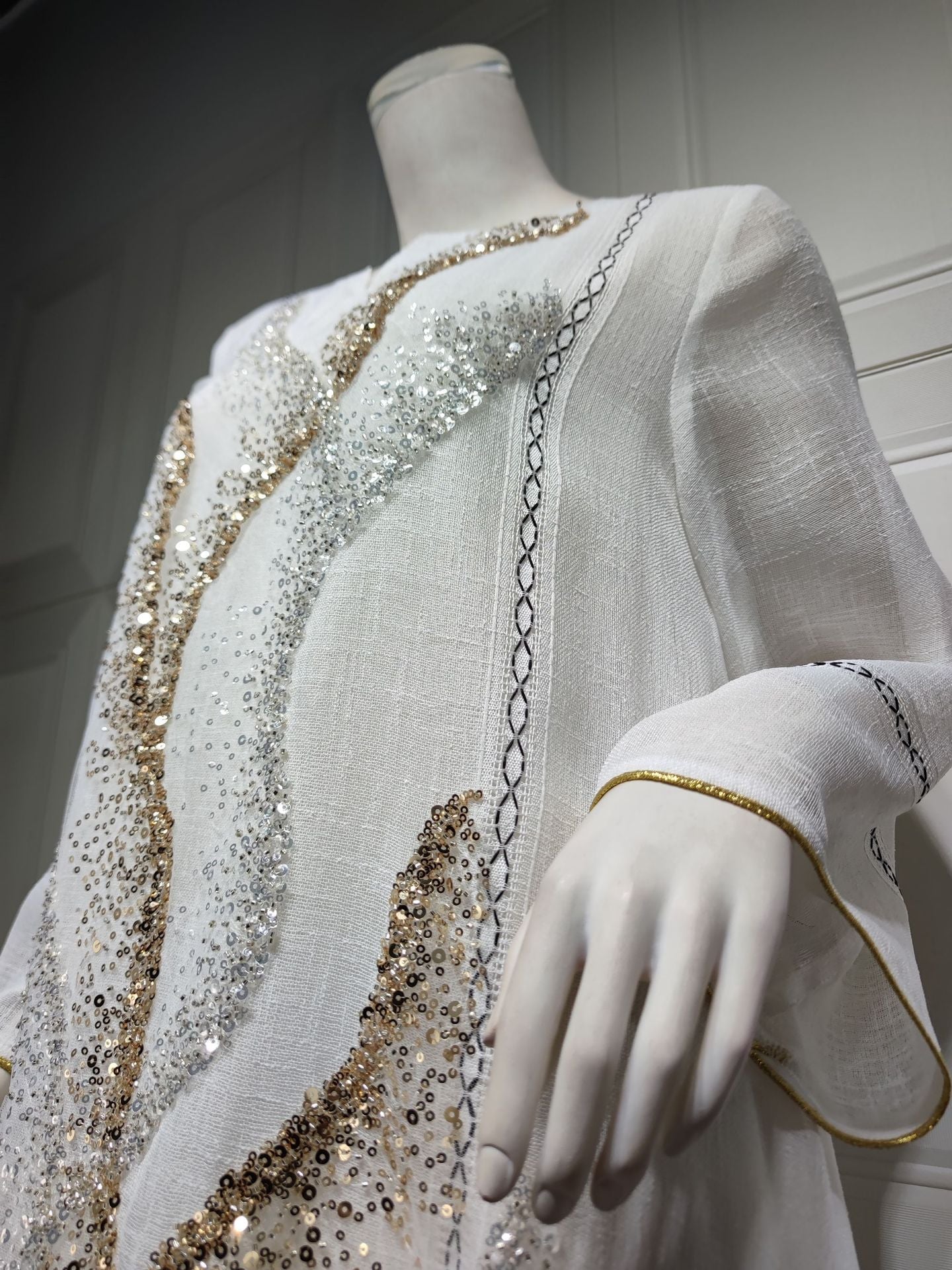 LM6637  Mesh Sequined Embroidered Long Dress