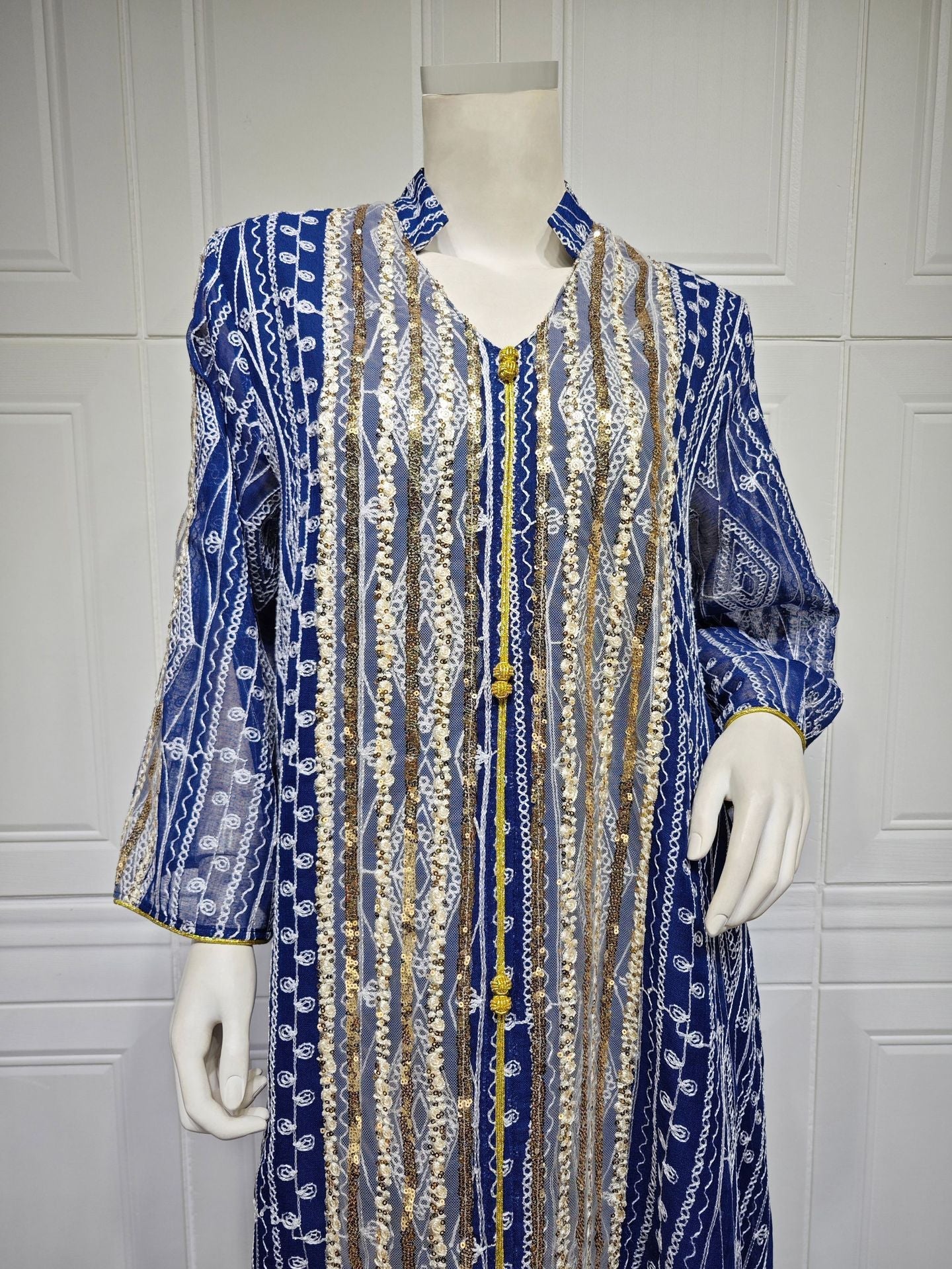 LM6662 Mesh embroidery sequin patchwork long-sleeved dress, loose robe style