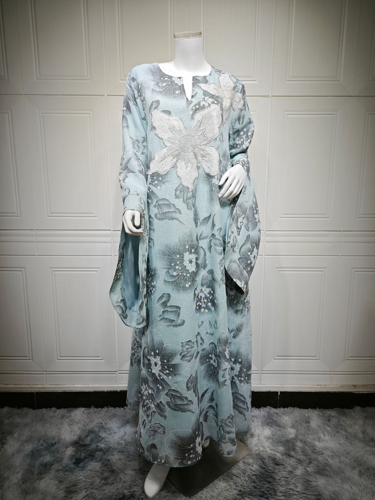 LM6639 Floral Appliqué Embroidered Long Dress