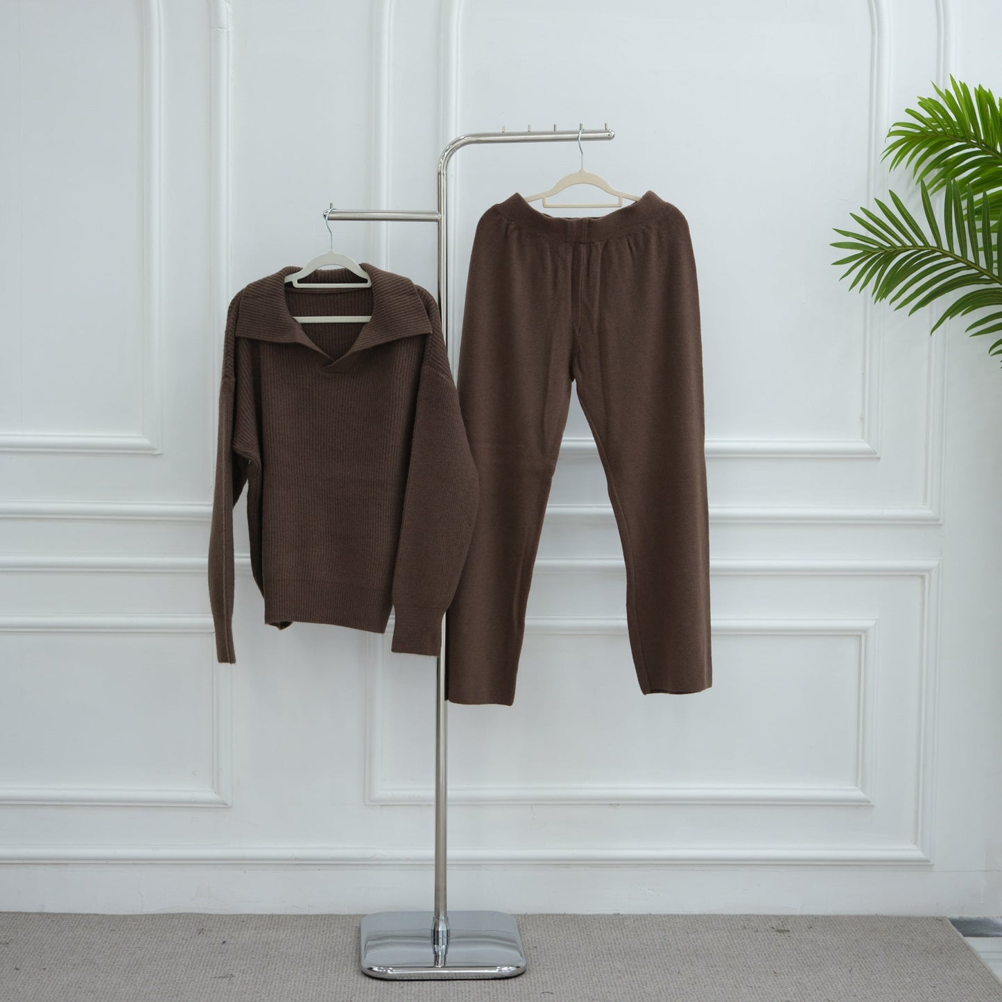 LM6594 Autumn and Winter Thickened Knitted Suit | Simple Solid Color Two-piece Suit