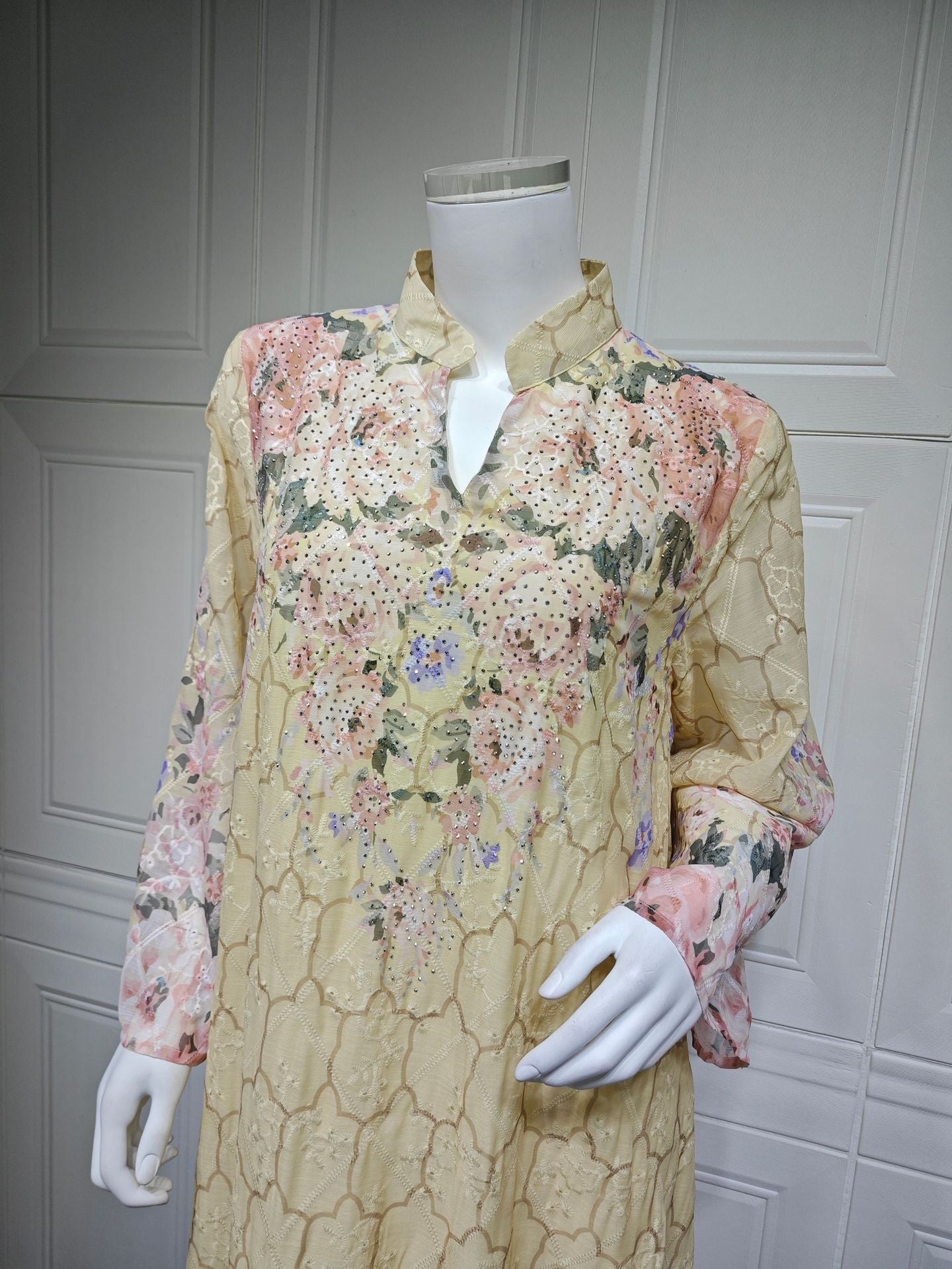 LM6636 Floral Print Embroidered Long Dress