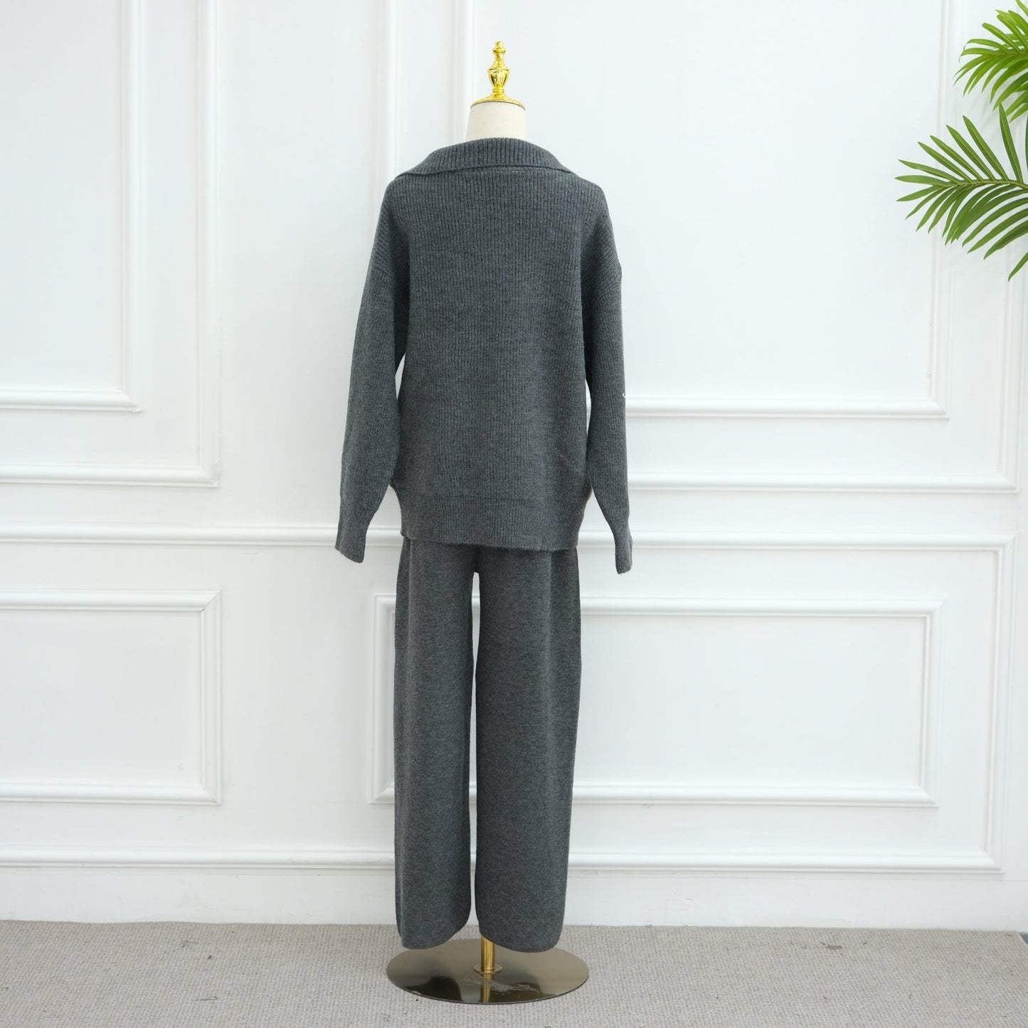 LM6594 Autumn and Winter Thickened Knitted Suit | Simple Solid Color Two-piece Suit