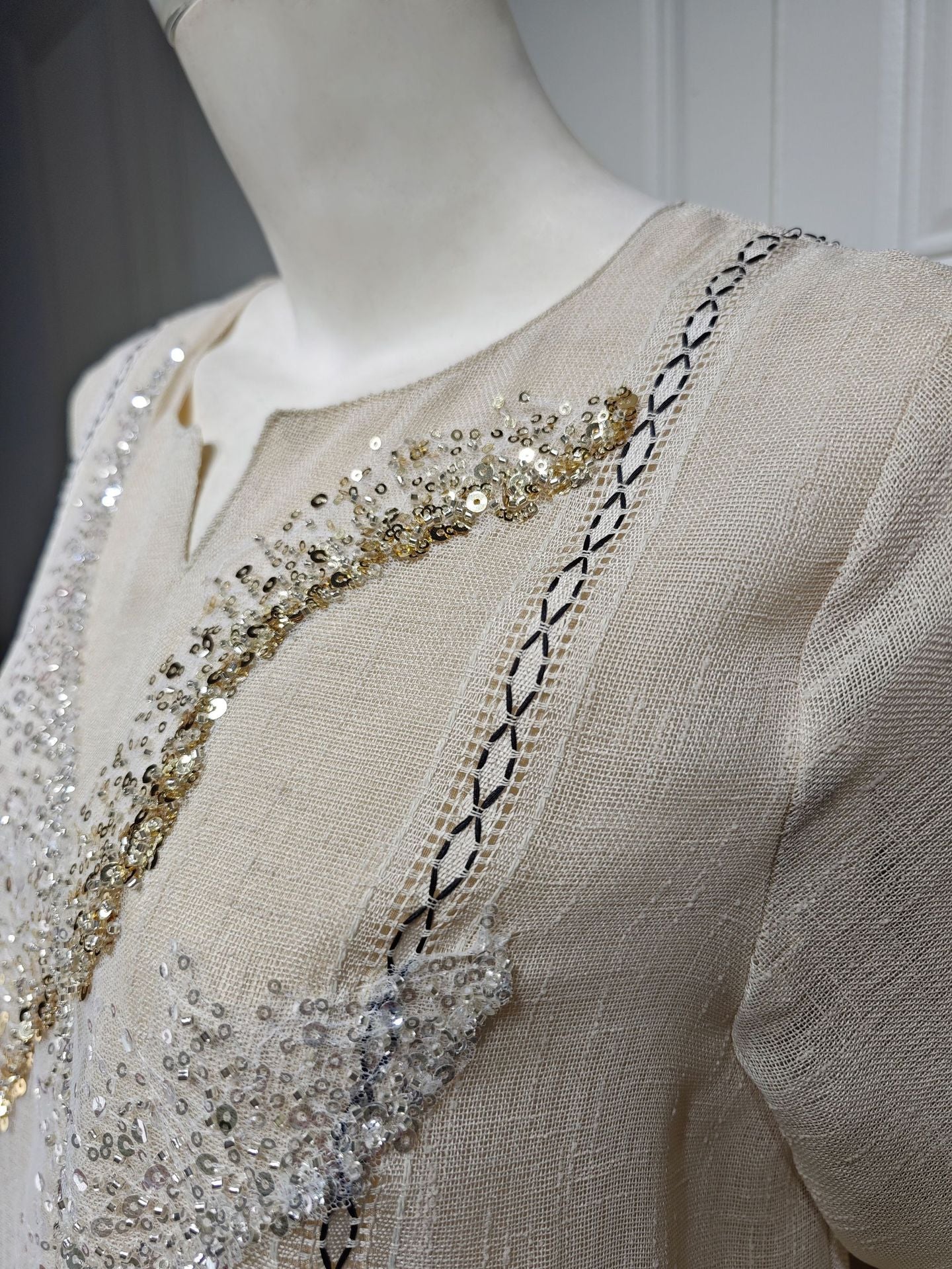 LM6637  Mesh Sequined Embroidered Long Dress