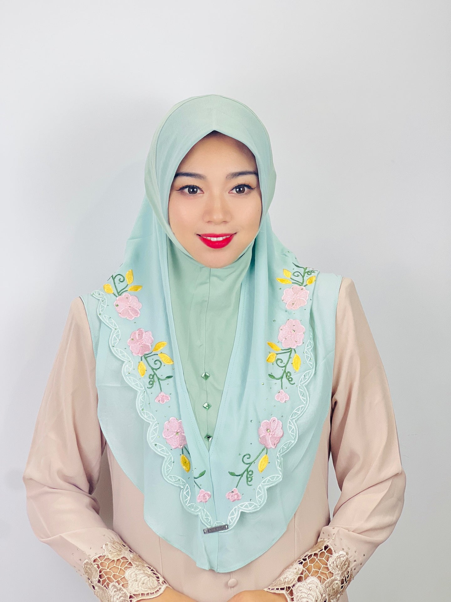 LUMAYA LM1105 Double Layered Floral Embroidered Lace Headscarf for Women