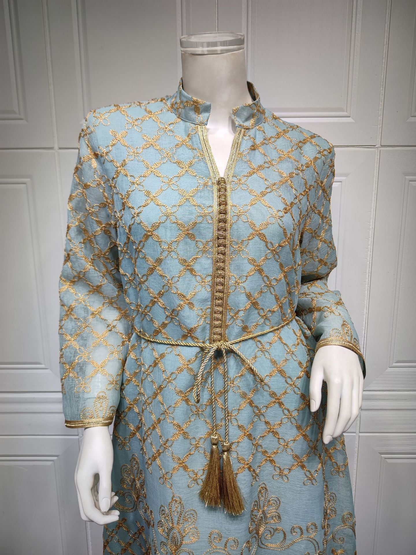 LM6640 Elegant Openwork Embroidered Abaya Long Dress