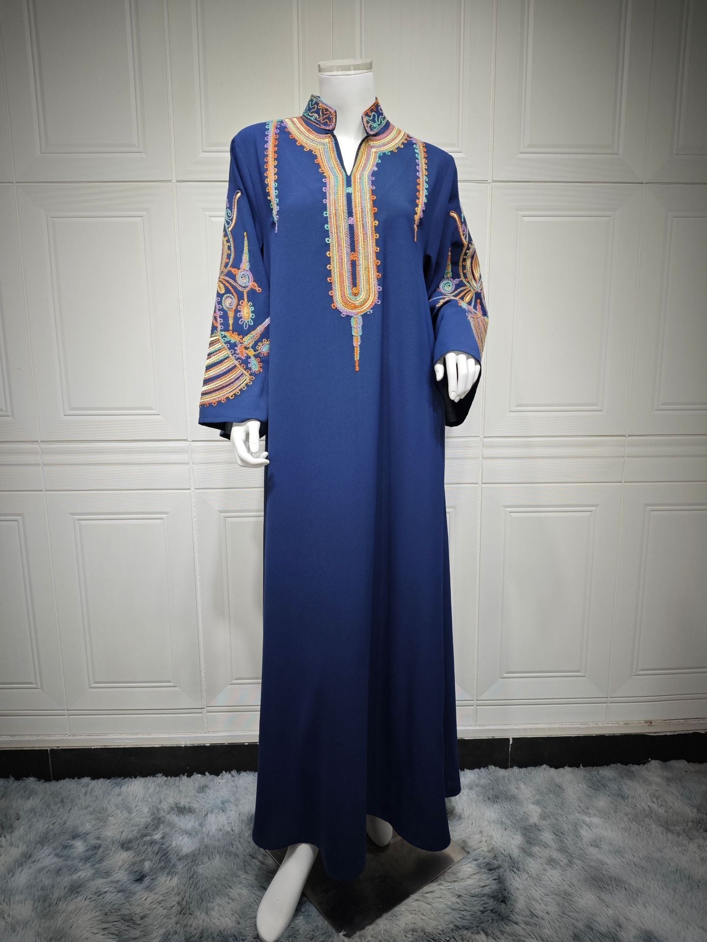 LM6661 Rope Embroidery Pullover Robe Dress, Long Sleeves, Loose Fit.