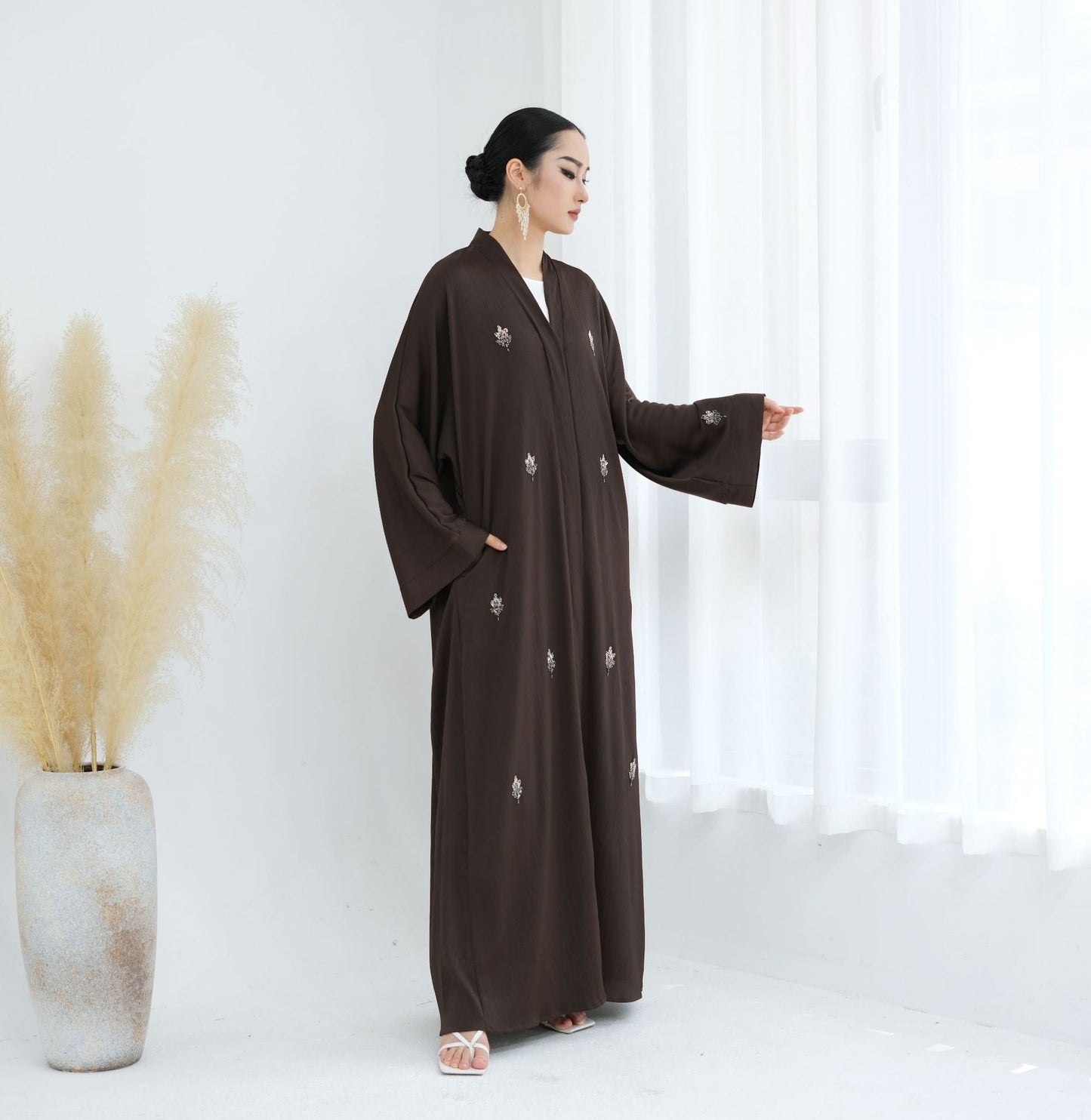 LM6624 Abaya Cardigan with Beaded Lace-up