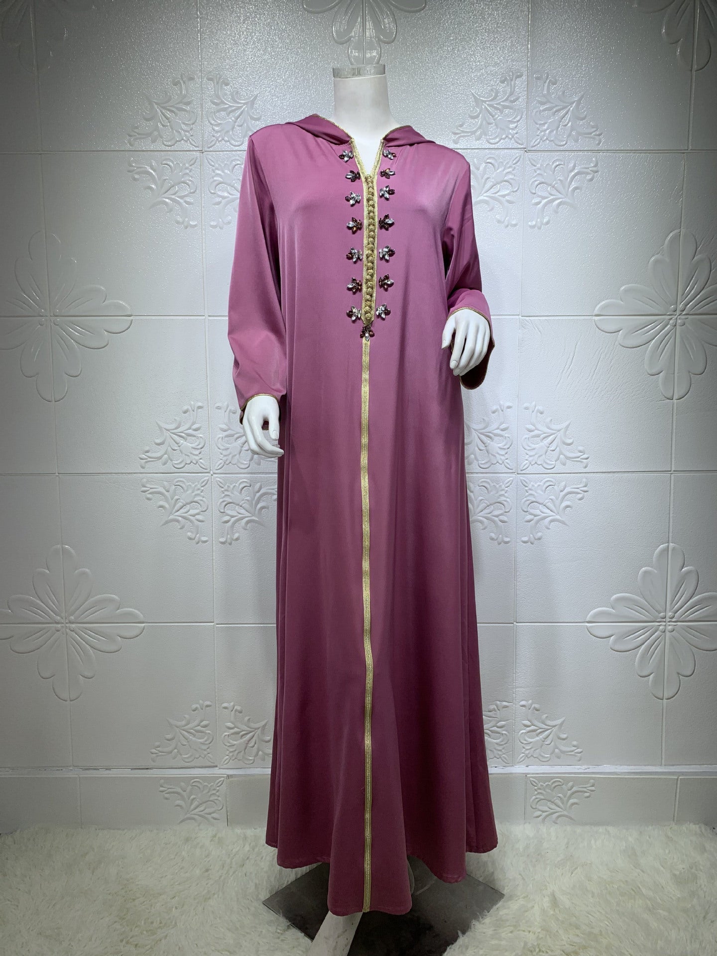 LMSA's Series  LM1231 Jeweled Ribbon Satin Home Dress Abaya