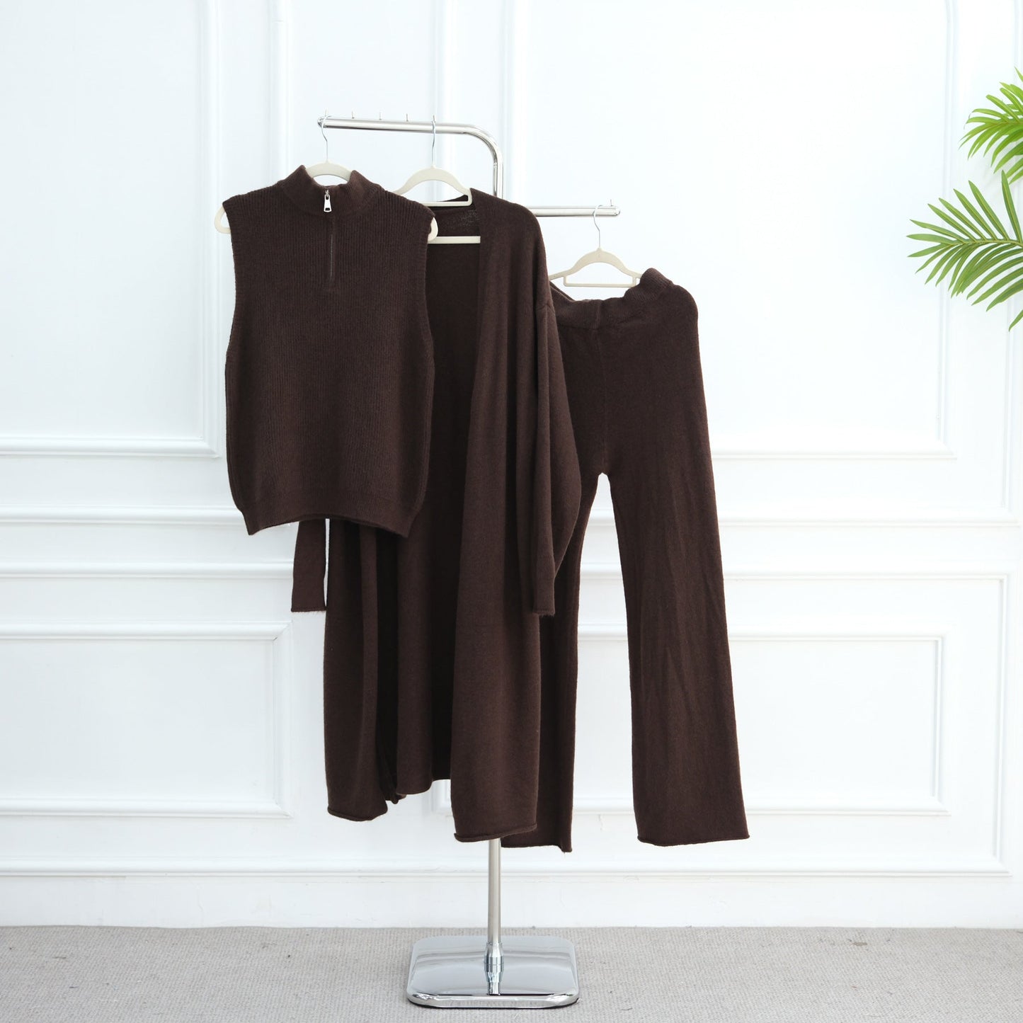 LM6603 Thickened knitted three-piece long coat set (with optional headscarf)