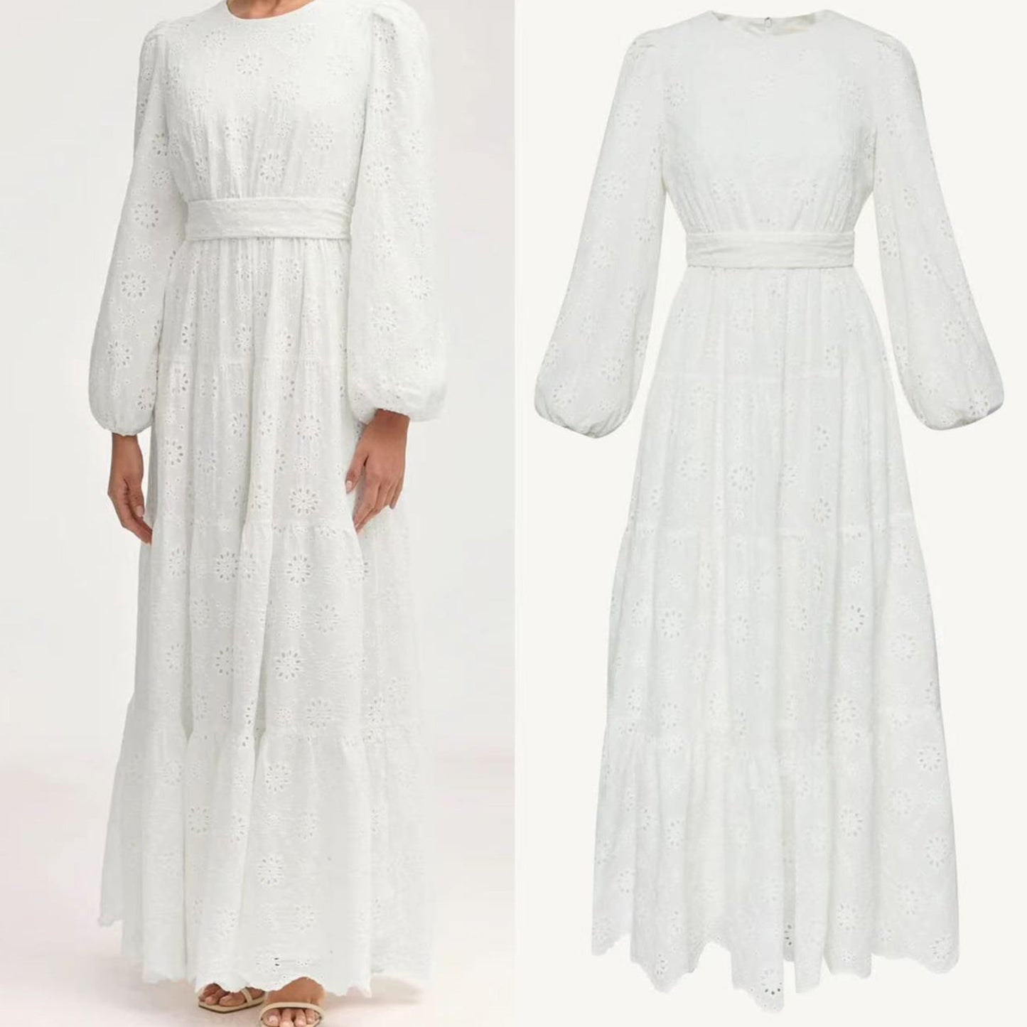 LM6630 Cotton embroidered flower long dress