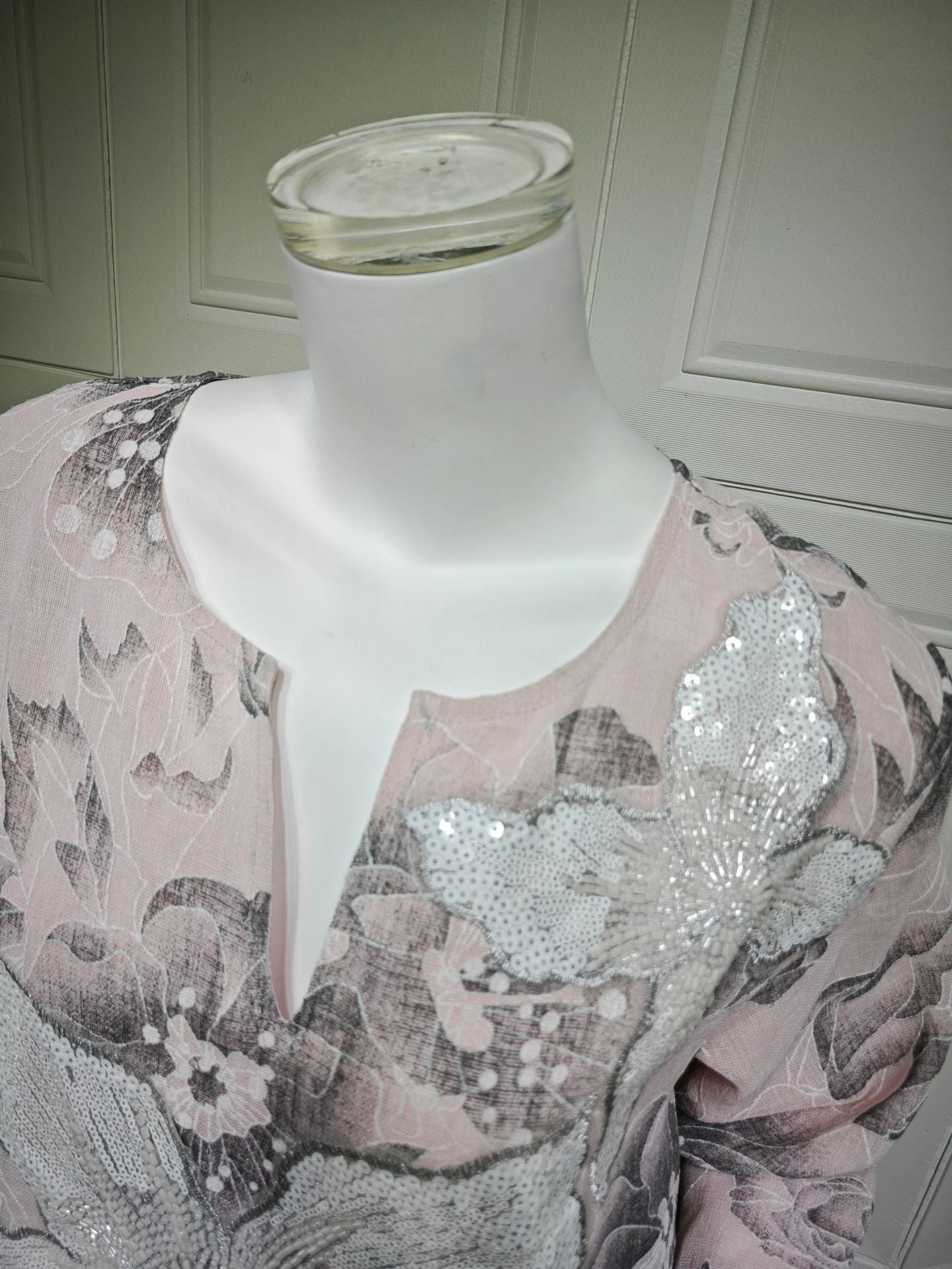 LM6639 Floral Appliqué Embroidered Long Dress