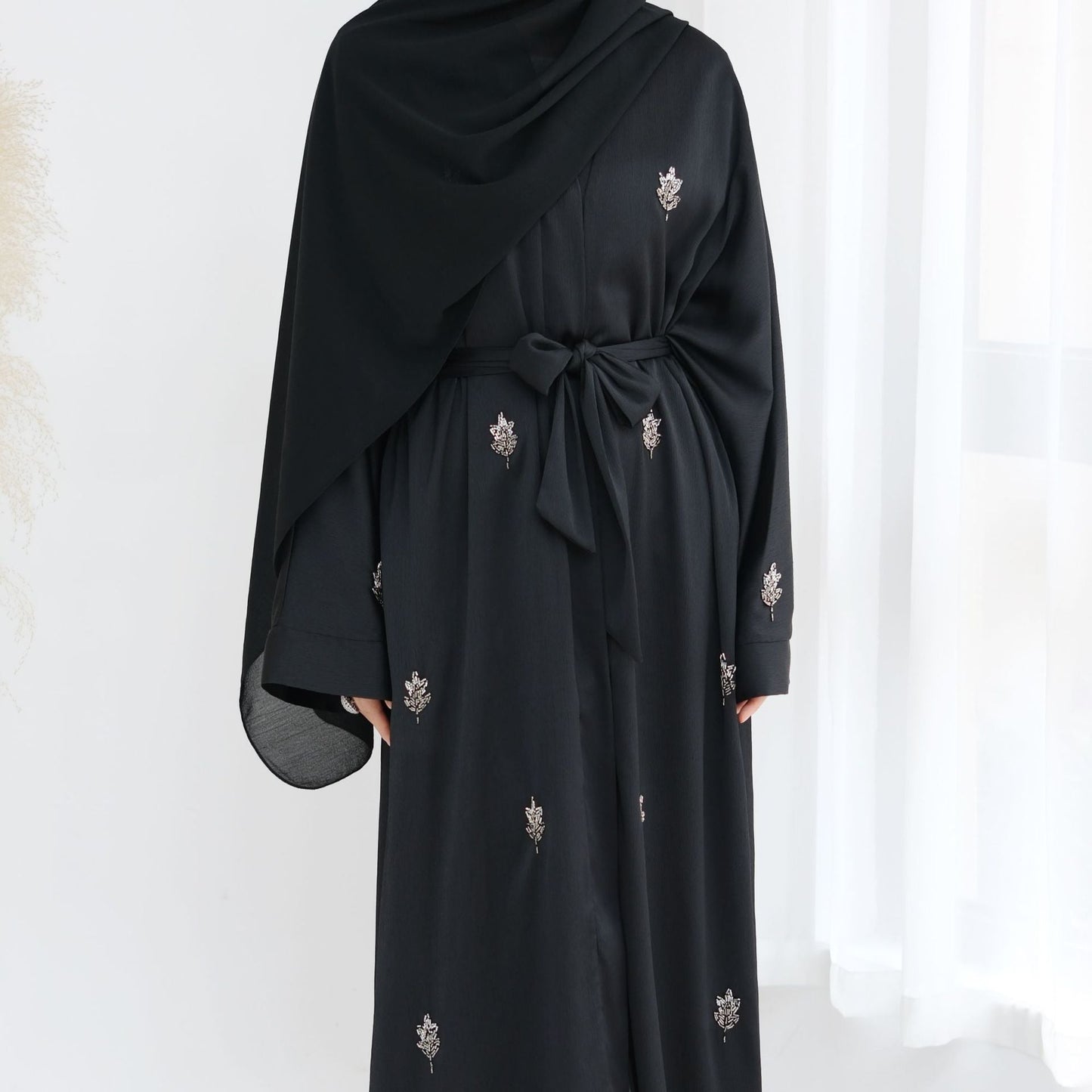 LM6624 Abaya Cardigan with Beaded Lace-up