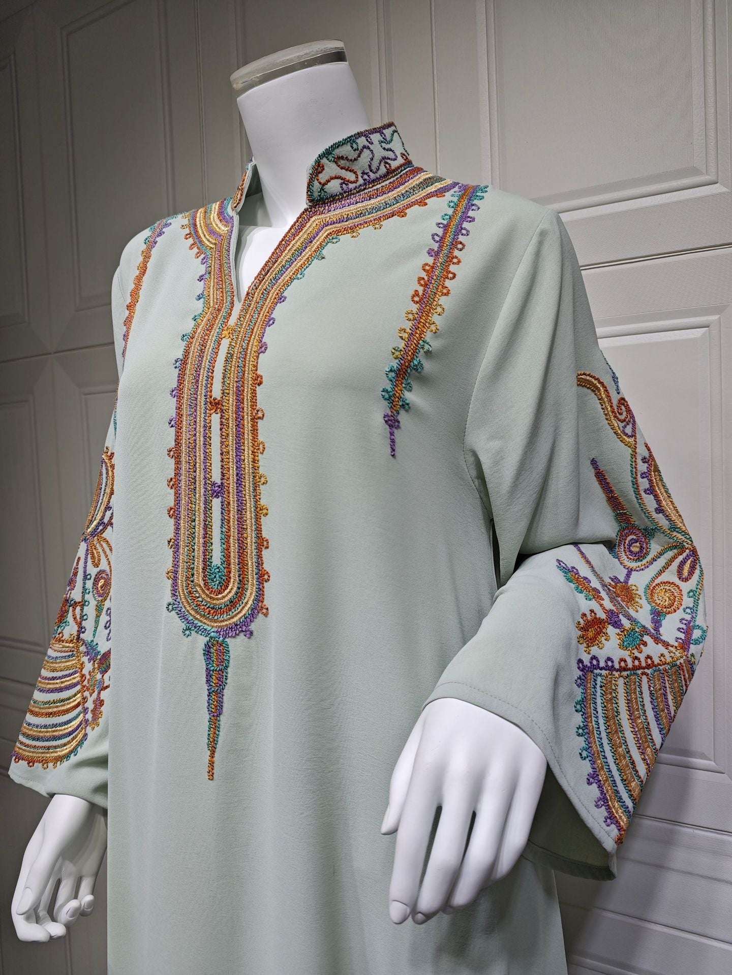 LM6661 Rope Embroidery Pullover Robe Dress, Long Sleeves, Loose Fit.