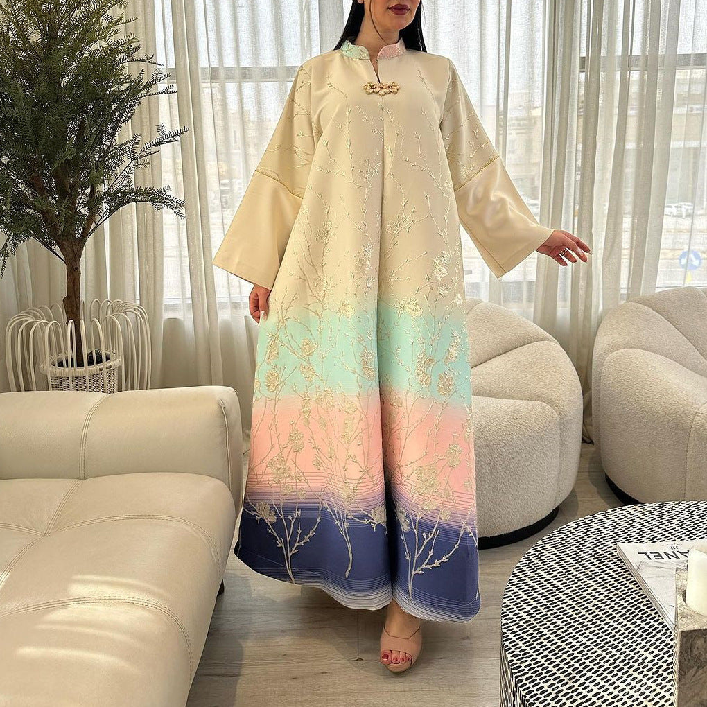LM6645 Jacquard Embroidered Gradient Robe with Elegant Layered Design
