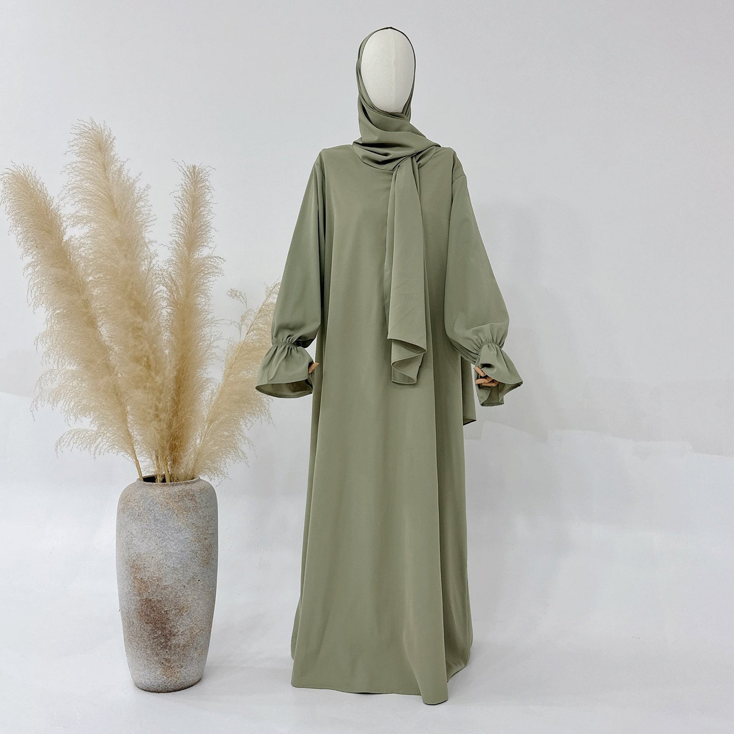 LUMAYA LM1173 Solid Color Hooded Abaya with Side Pocket