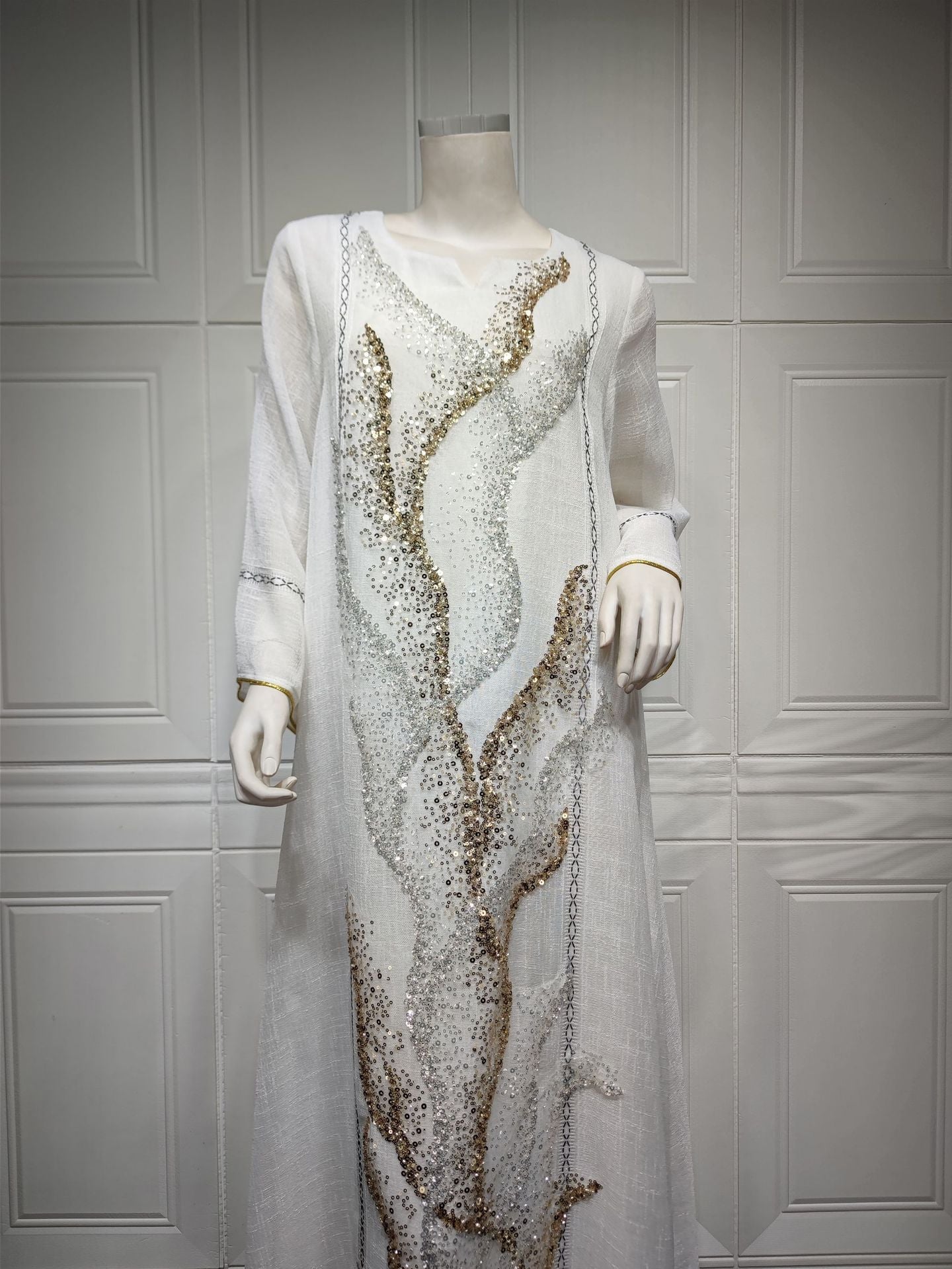 LM6637  Mesh Sequined Embroidered Long Dress