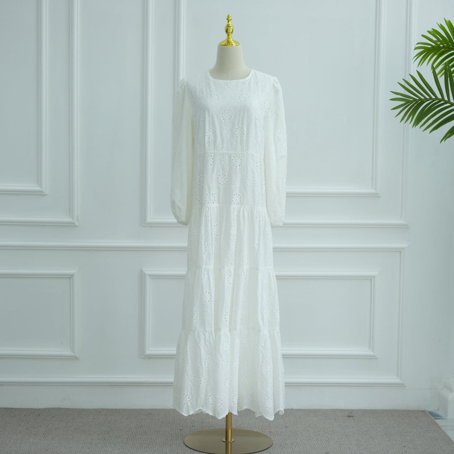 LM6630 Cotton embroidered flower long dress