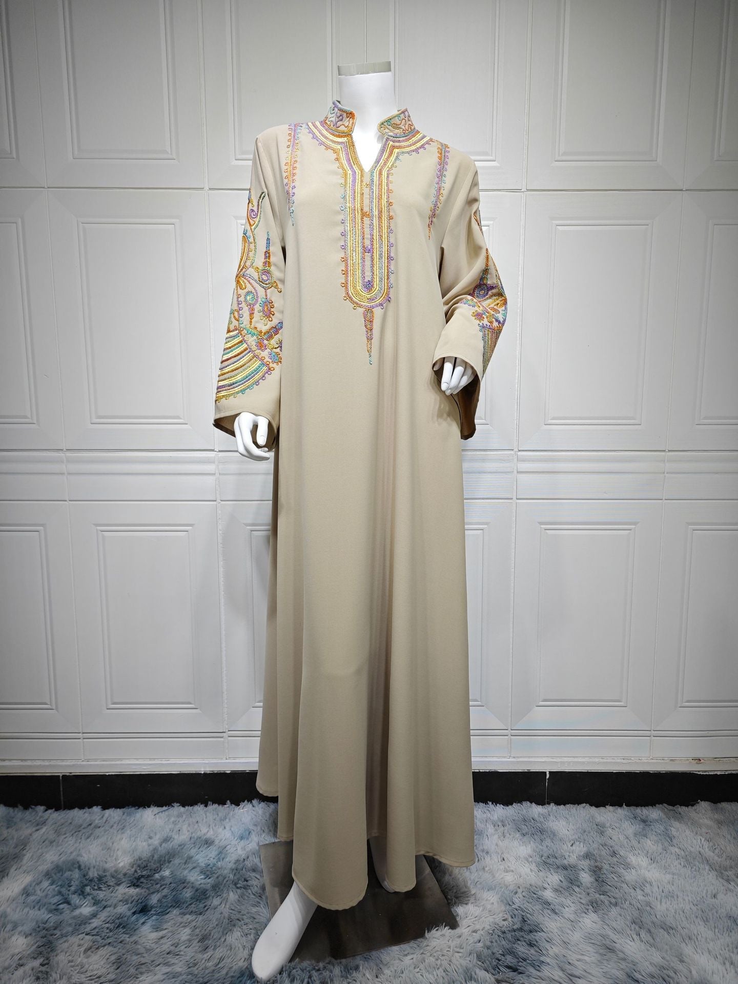 LM6661 Rope Embroidery Pullover Robe Dress, Long Sleeves, Loose Fit.