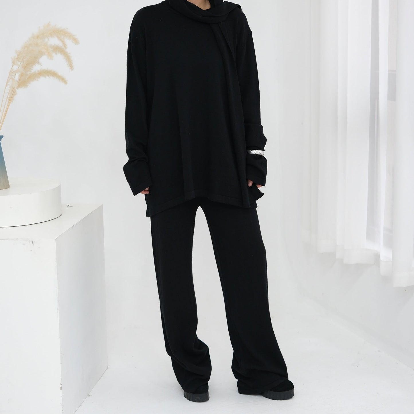LM6593 Soft knitted home set | Simple solid color two-piece set