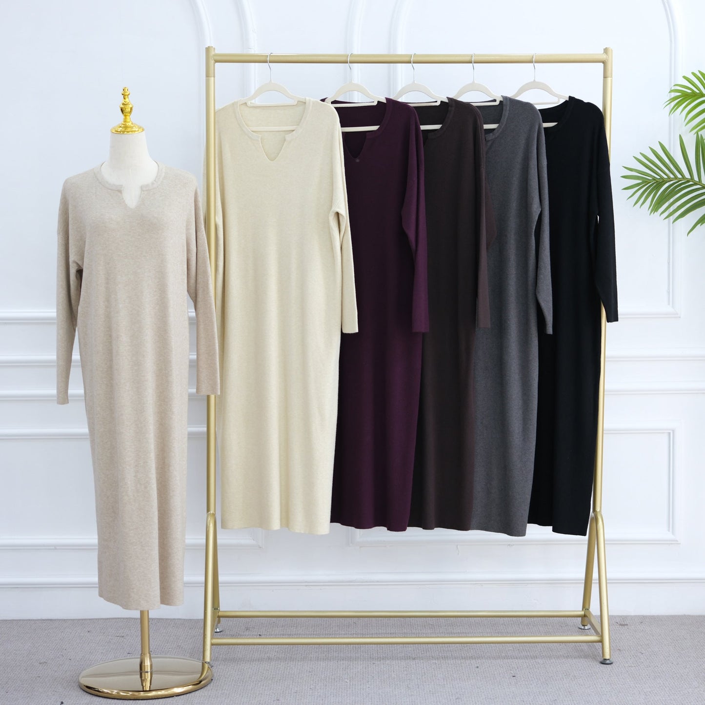 LM6598 Autumn and Winter Knitted Dress, Long Solid Color (headscarf Not Included)