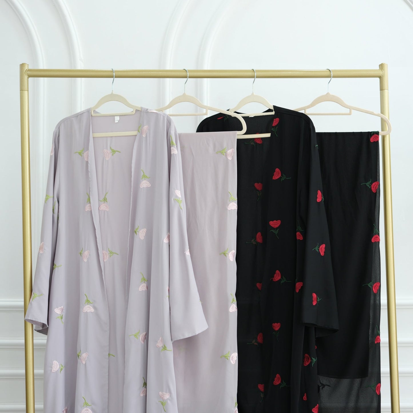 LM6631 Long cardigan with floral embroidery (headscarf optional)
