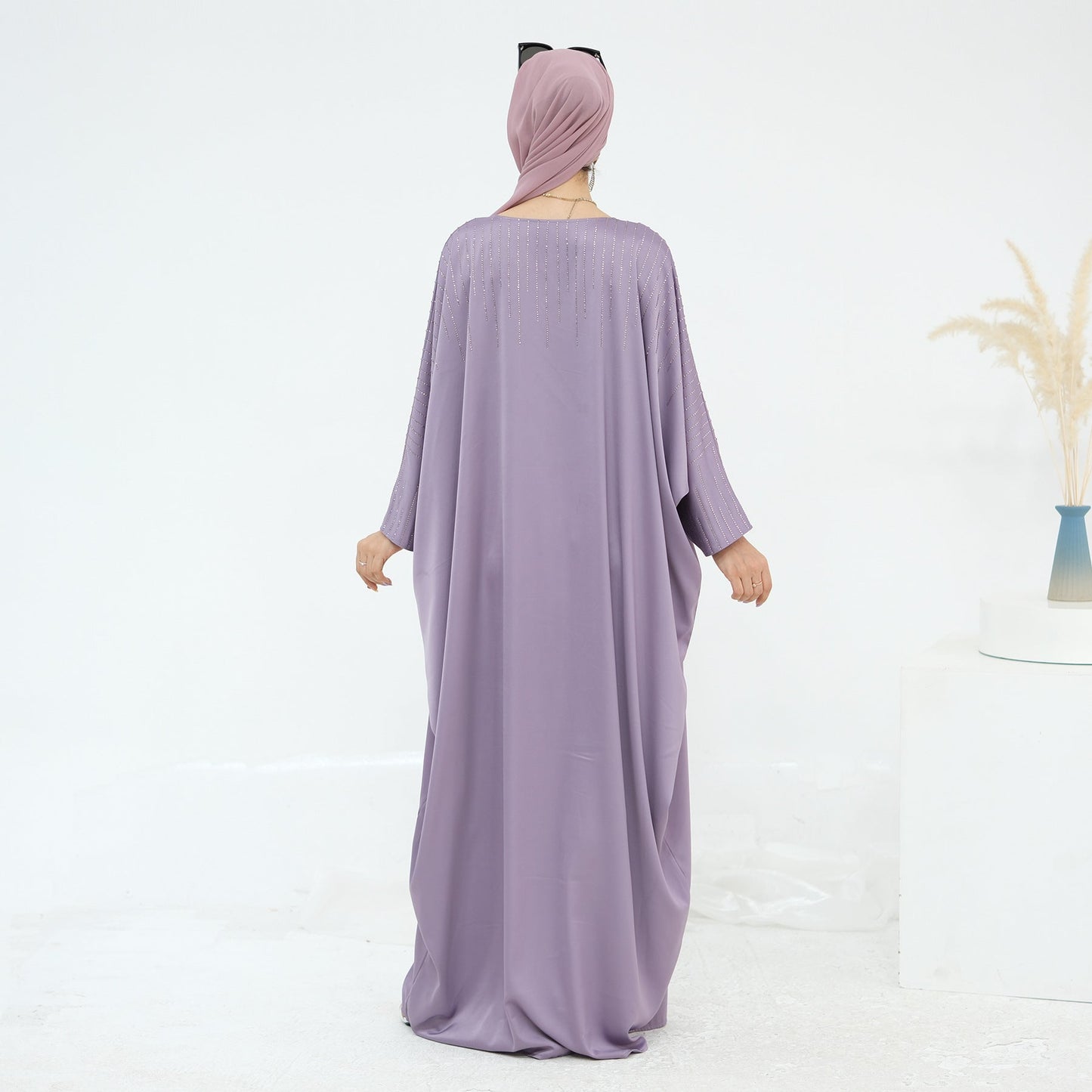 LM6610 Rhinestone-embellished long Abaya dress (headscarf not included)