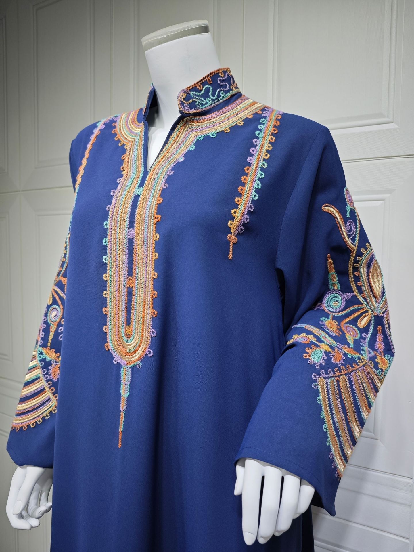 LM6661 Rope Embroidery Pullover Robe Dress, Long Sleeves, Loose Fit.
