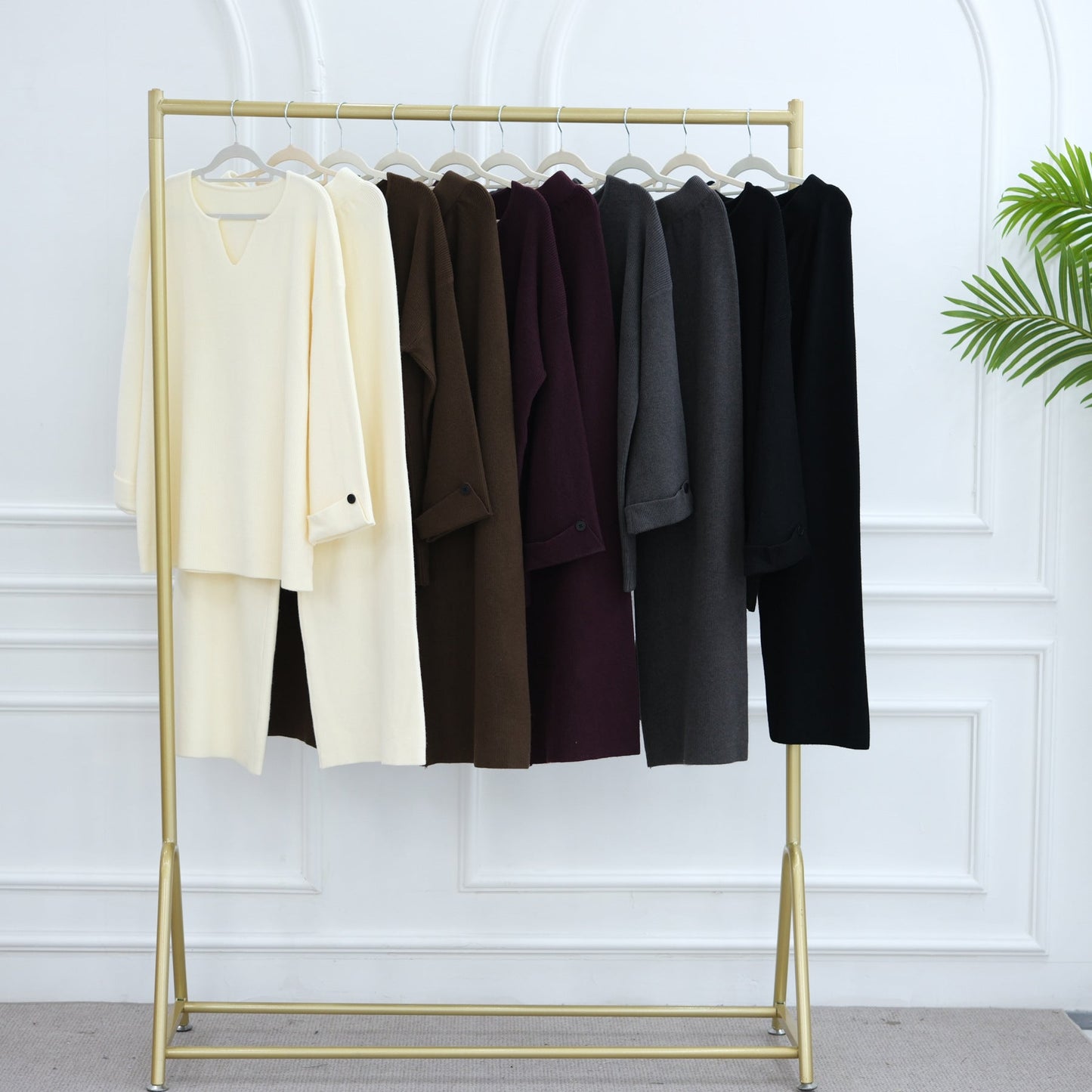 LM6600 Autumn and winter thickened knitted suit solid color two-piece suit (headscarf not included) cuff button design