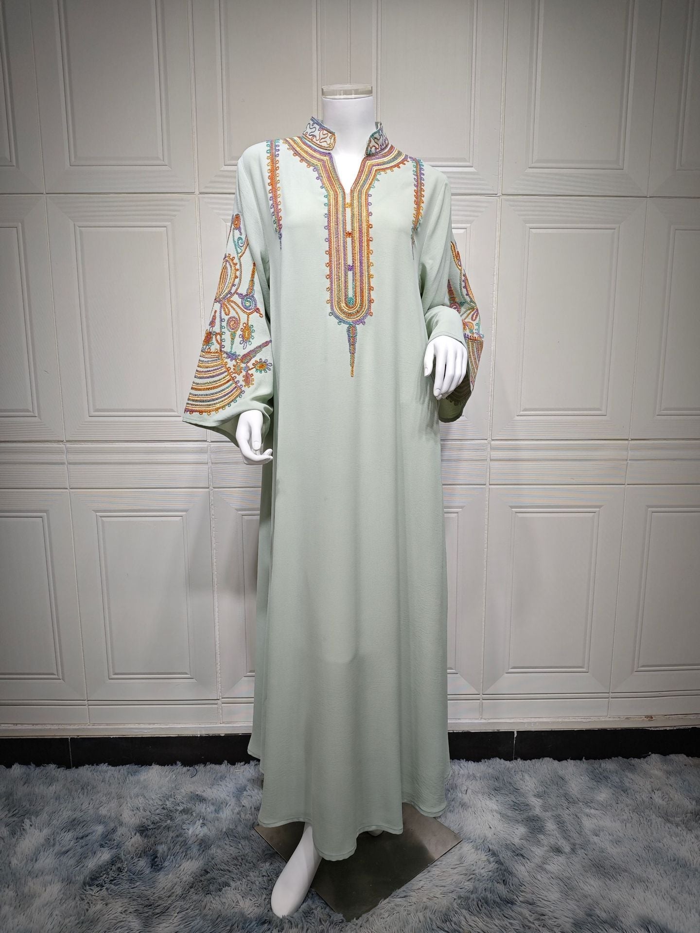 LM6661 Rope Embroidery Pullover Robe Dress, Long Sleeves, Loose Fit.
