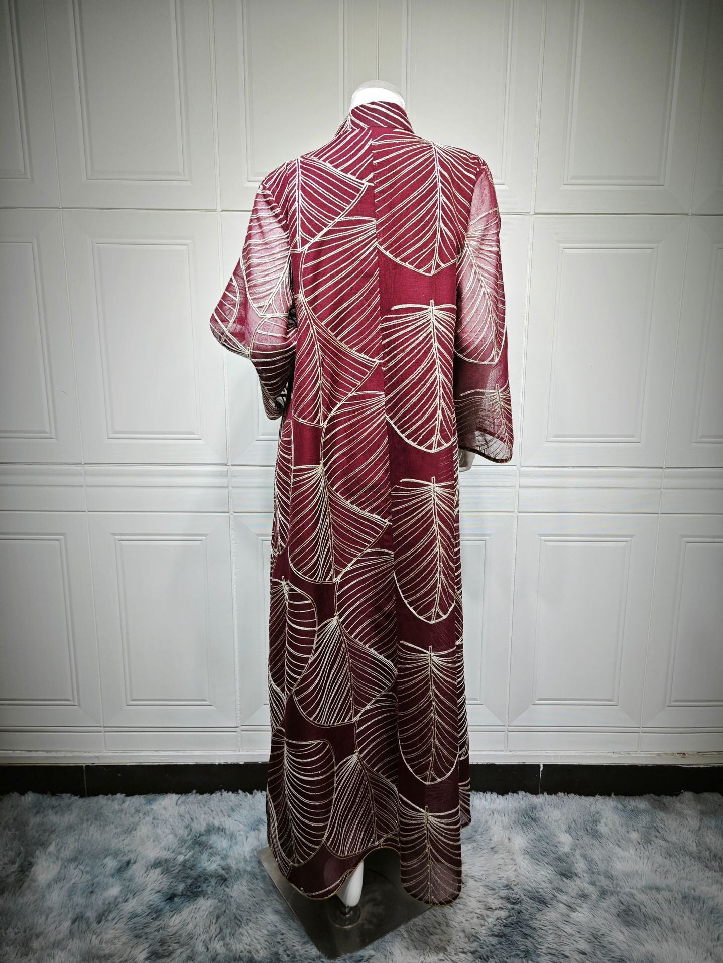 LM6657 Women's Long Robe Dress with Mesh Embroidery