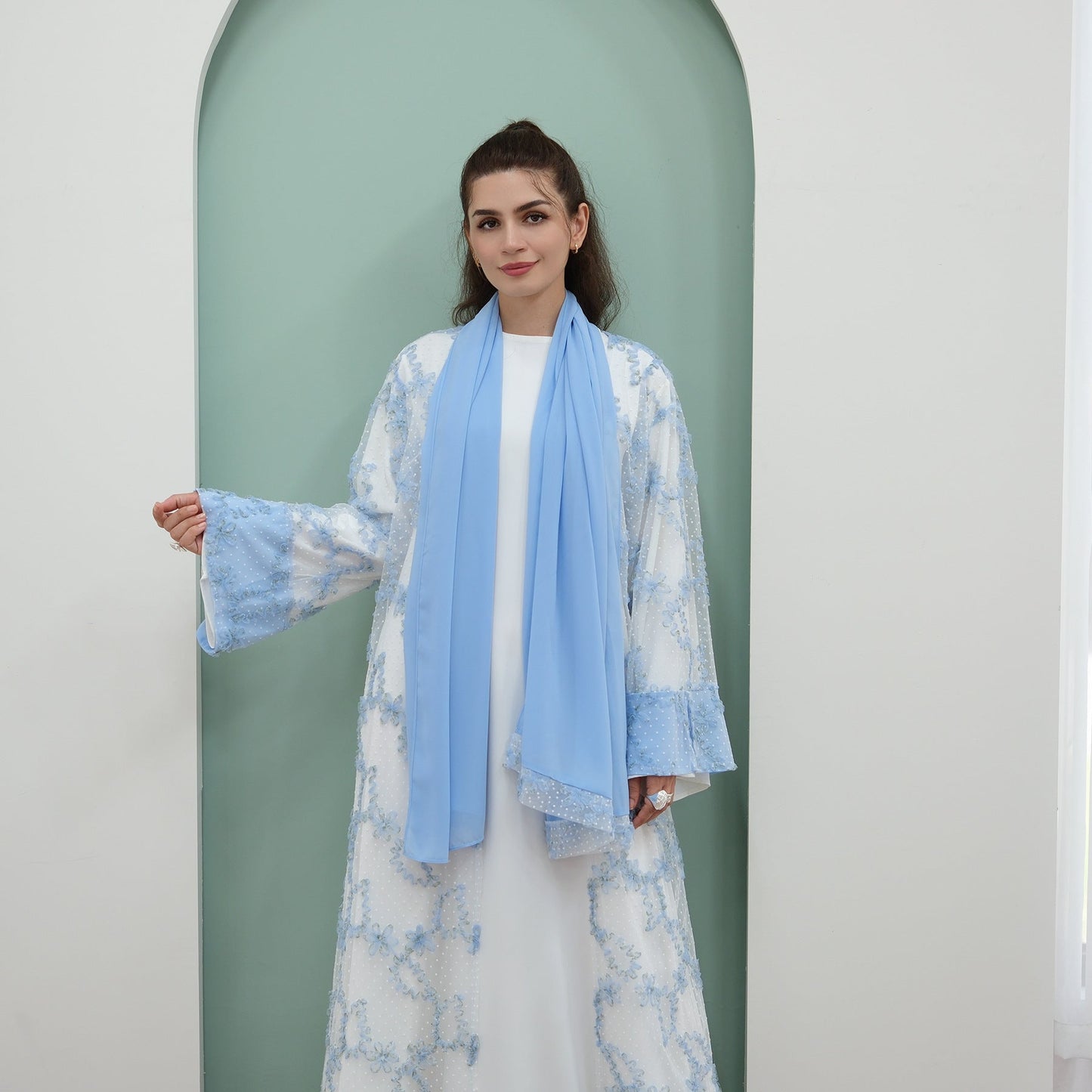 LM6622 3D flower mesh cardigan (optional headscarf and inner layer)