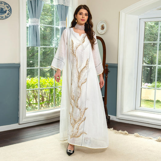 LM6637  Mesh Sequined Embroidered Long Dress