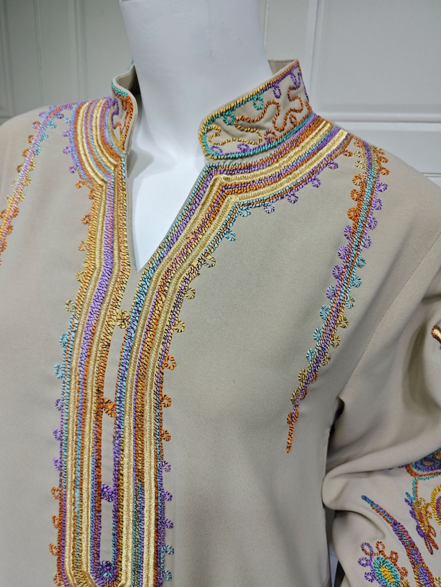 LM6661 Rope Embroidery Pullover Robe Dress, Long Sleeves, Loose Fit.