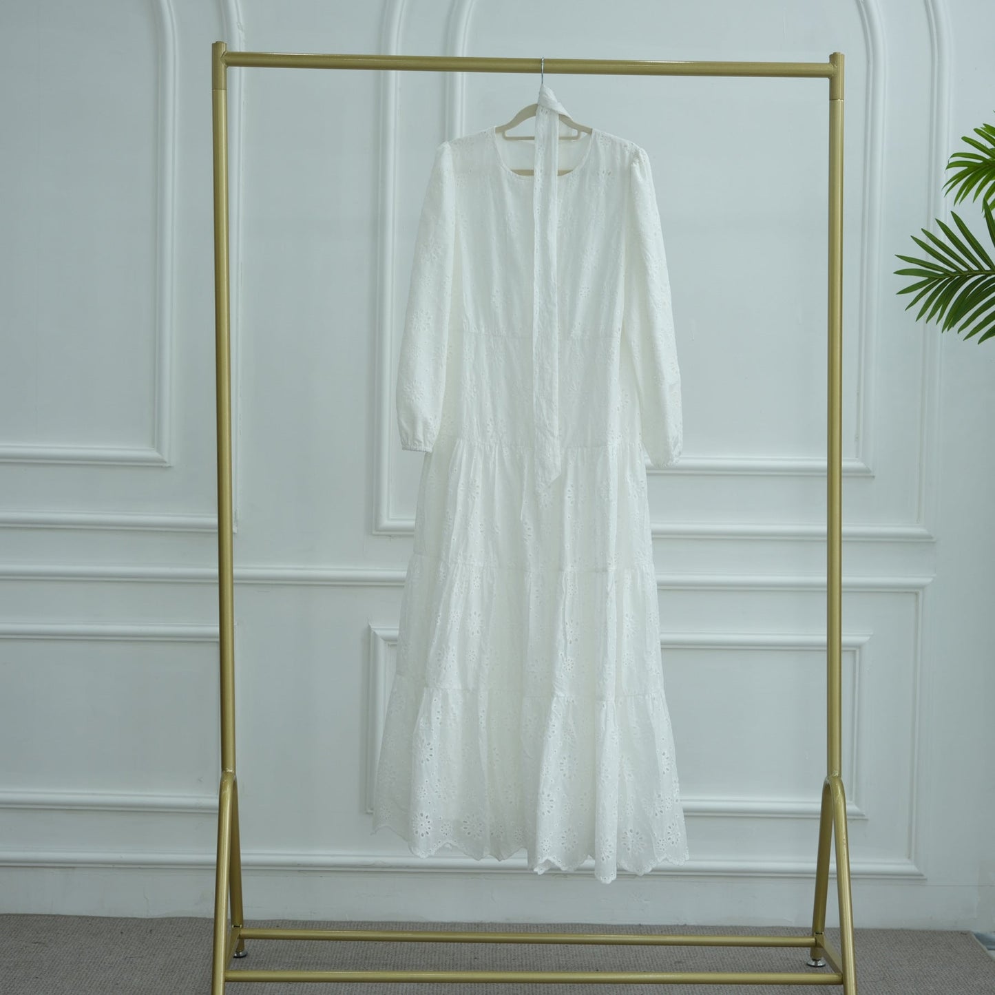LM6630 Cotton embroidered flower long dress