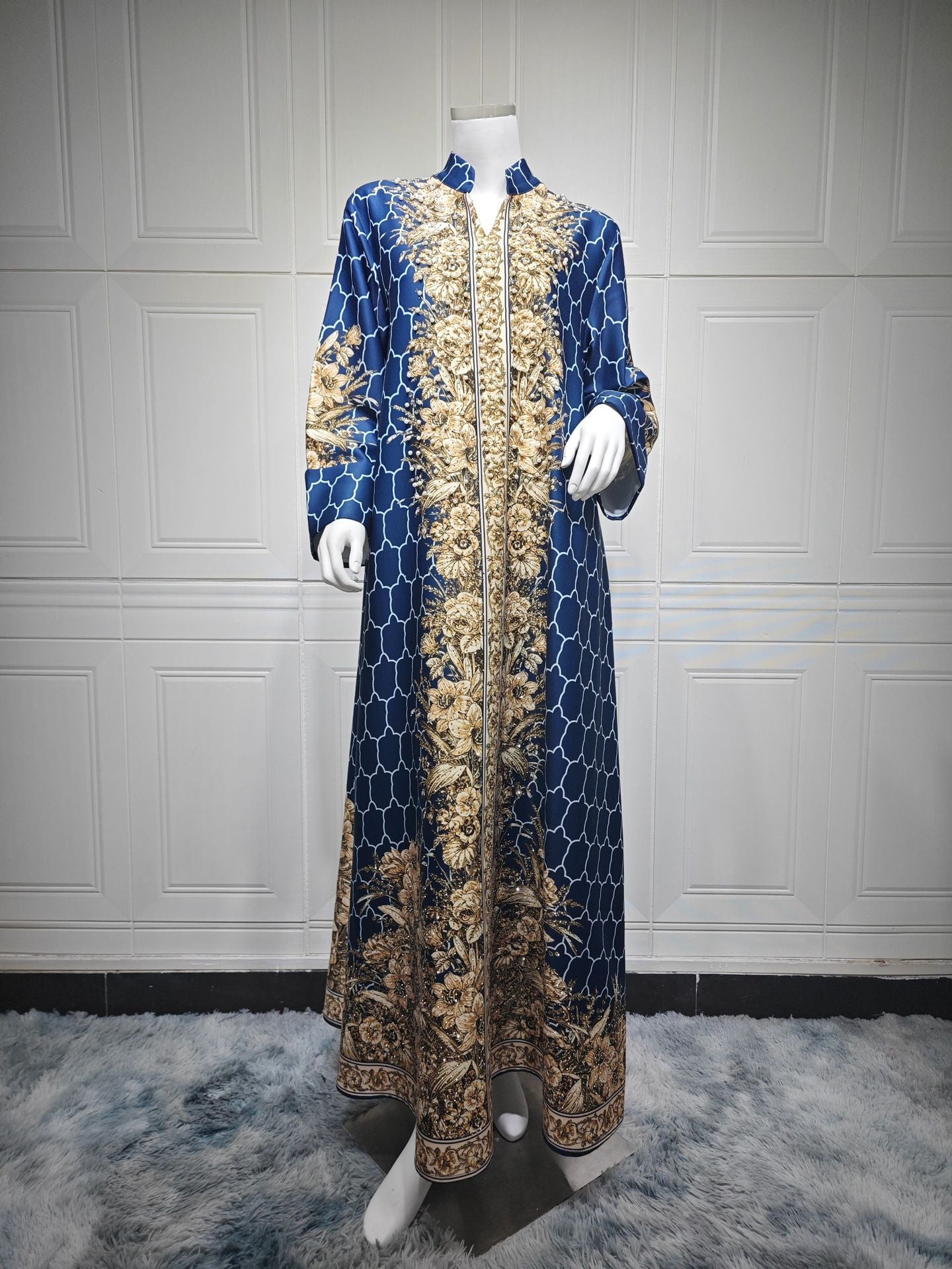 LM6654 Rhinestone-embroidered Long Robe Dress with Elegant Three-dimensional Pattern Design