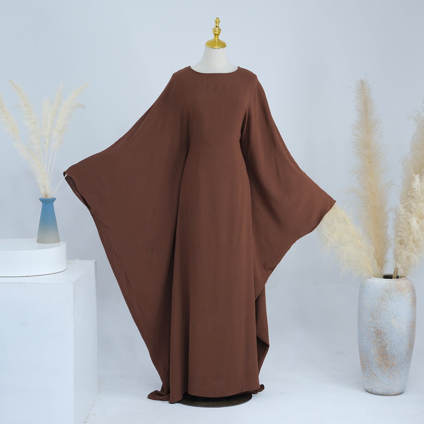 LUMAYA LUMAYA0997 Crepe Kaftan with Built-in Belt Waist Bat Sleeves Dress