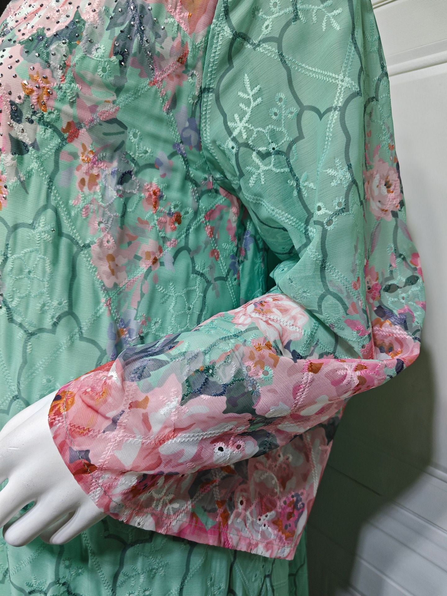 LM6636 Floral Print Embroidered Long Dress
