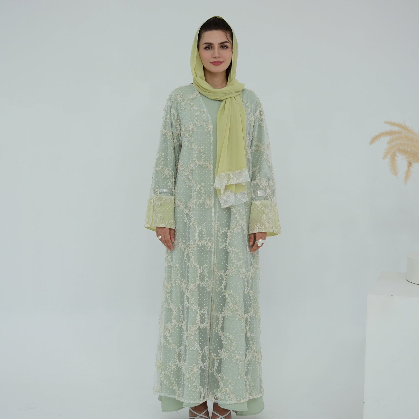 LM6622 3D flower mesh cardigan (optional headscarf and inner layer)