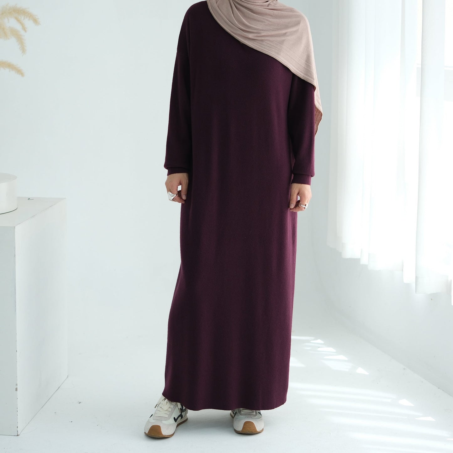 LM6598 Autumn and Winter Knitted Dress, Long Solid Color (headscarf Not Included)
