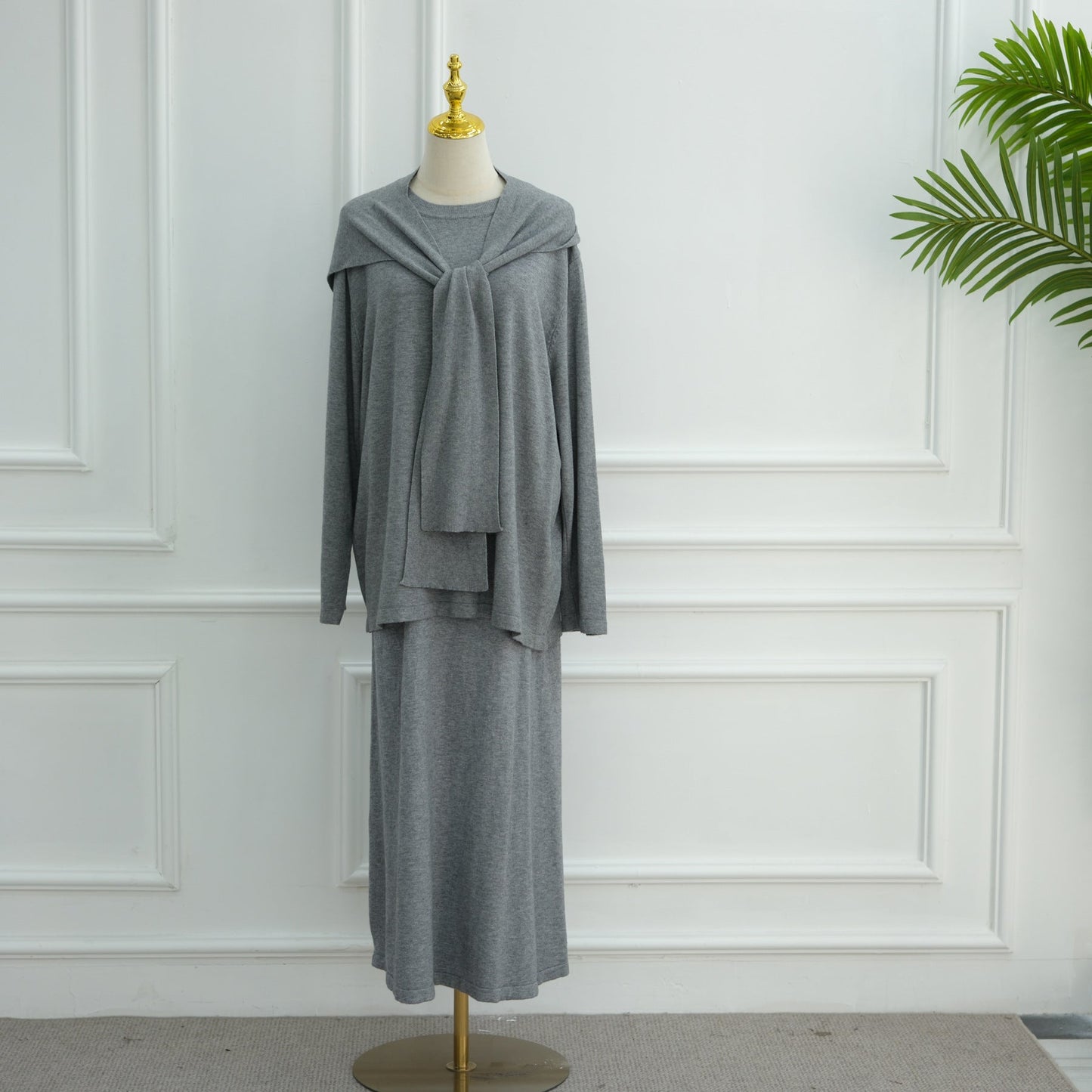 LM6609 Autumn and winter thickened knitted two-piece suit (excluding headscarf)