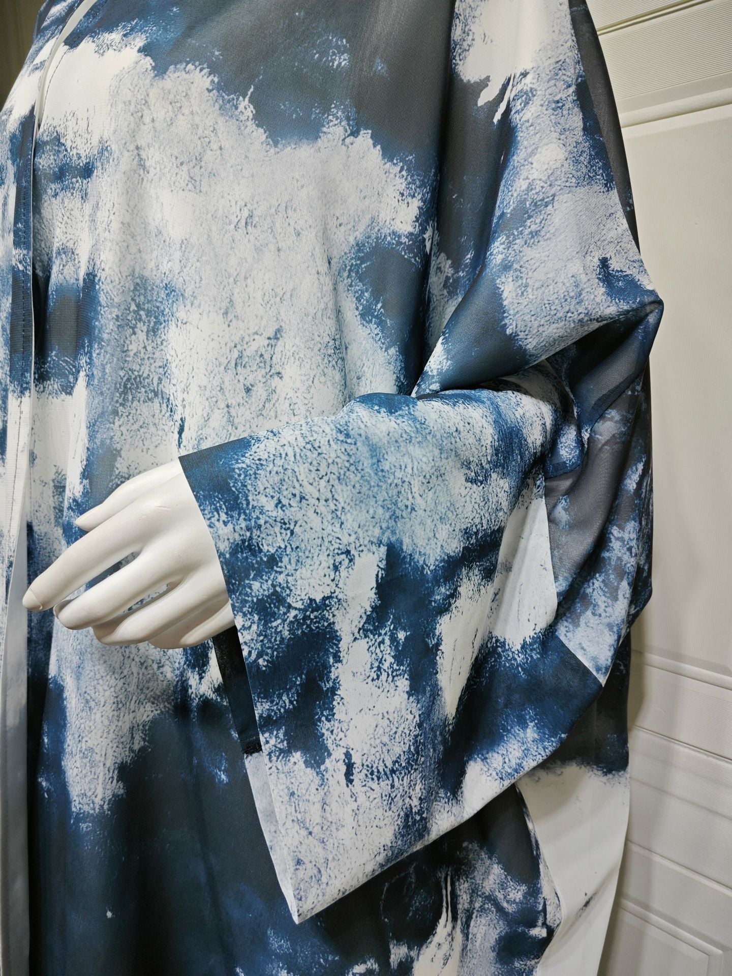 LM6638 Chiffon Printed Cardigan Two-piece Long Coat with Headscarf